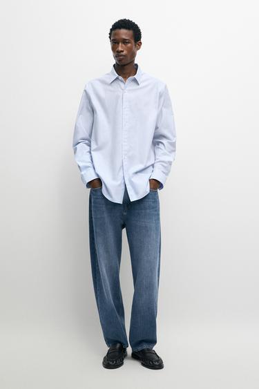 Pinstriped regular fit shirt — Sky blue 1