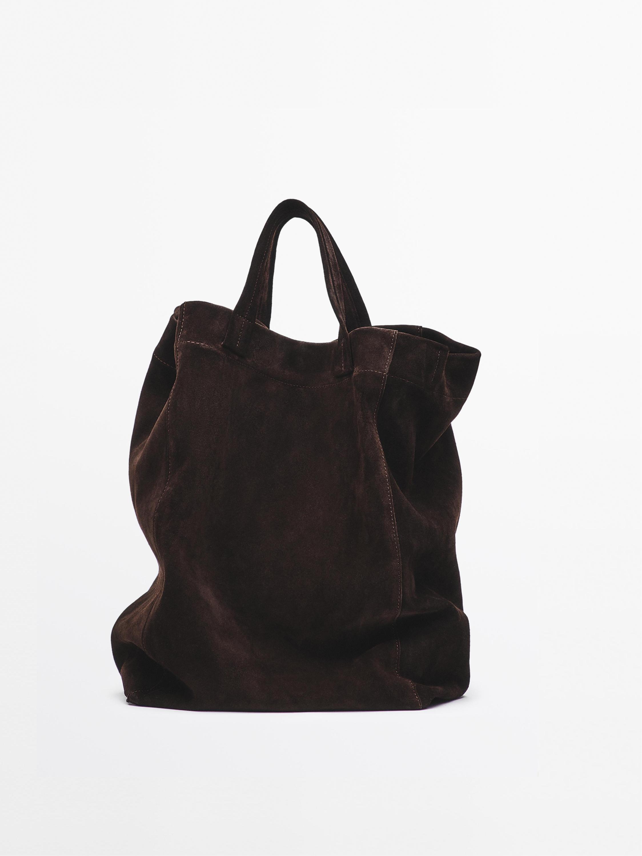 Split suede leather shopper bag