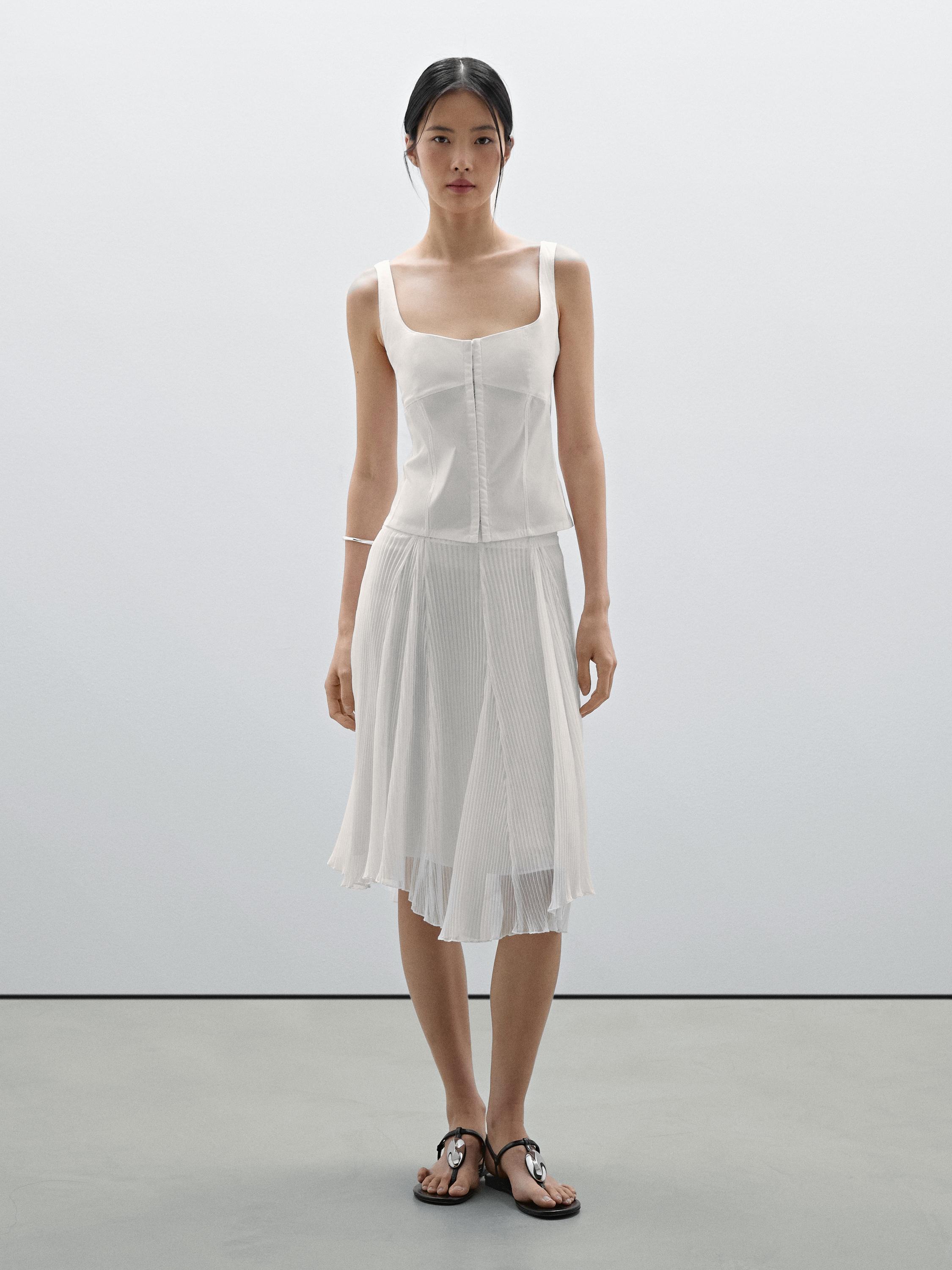 Pleated midi skirt godets