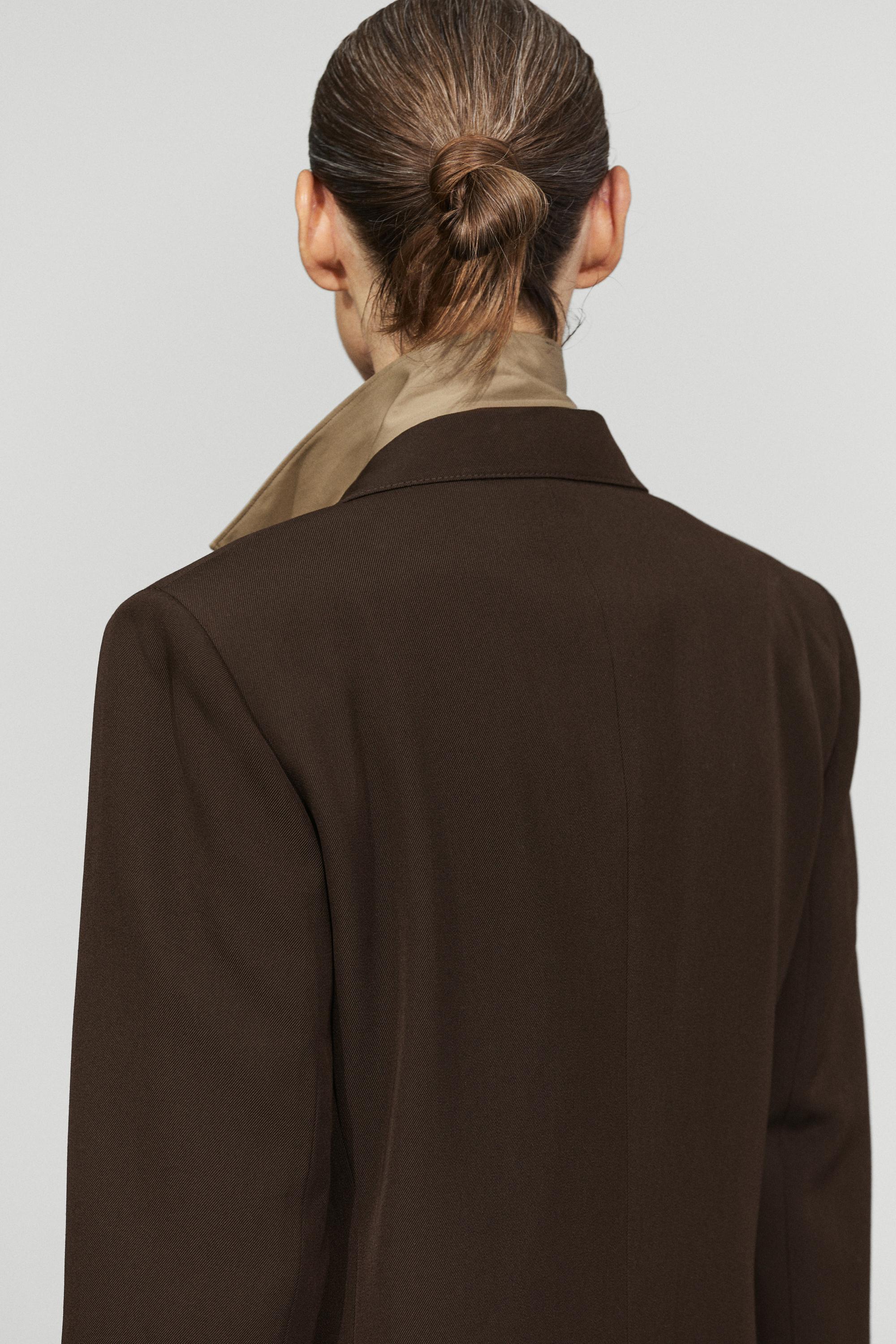 Fluid wool blend blazer total look — BROWN