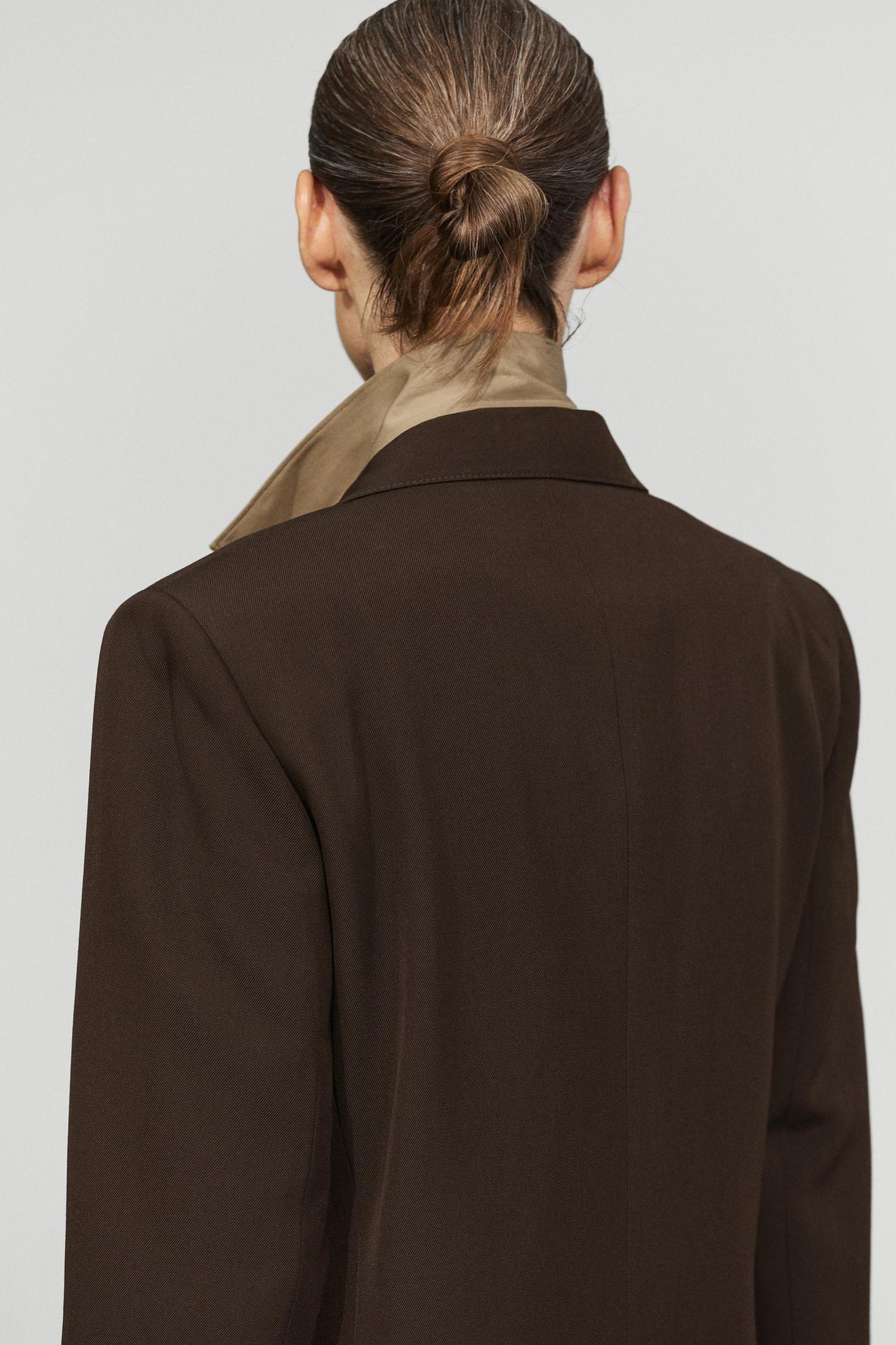 Fluid wool blend total look blazer — BROWN