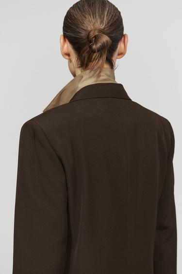 Fluid wool blend total look blazer — BROWN 5