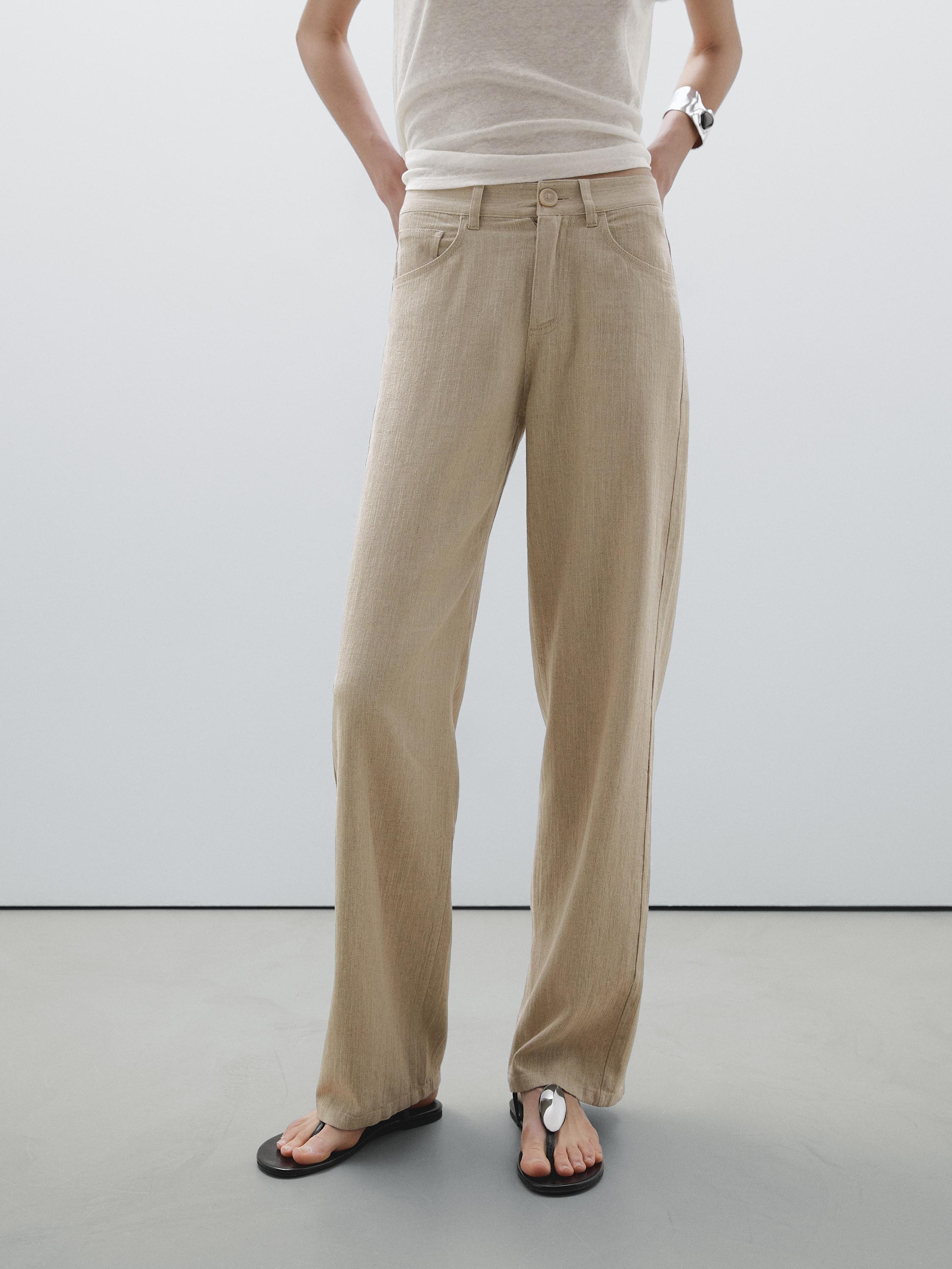 Straight fit linen blend trousers