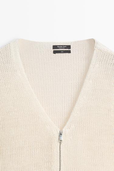 100% linen knit zip-up cardigan — Off white 9