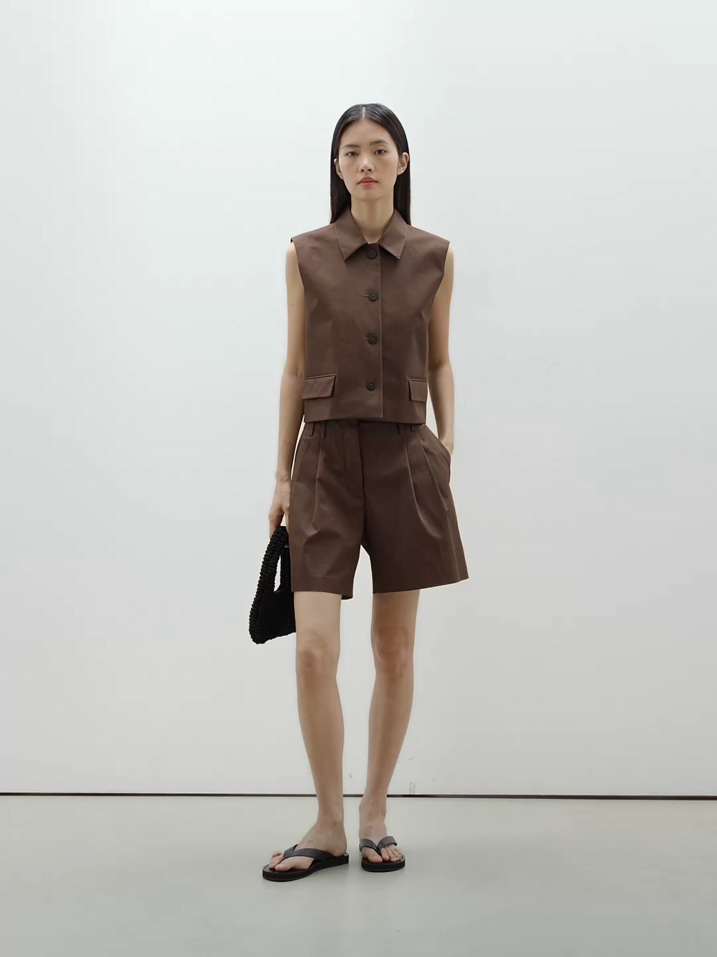 Cotton blend waistcoat with lapel collar
