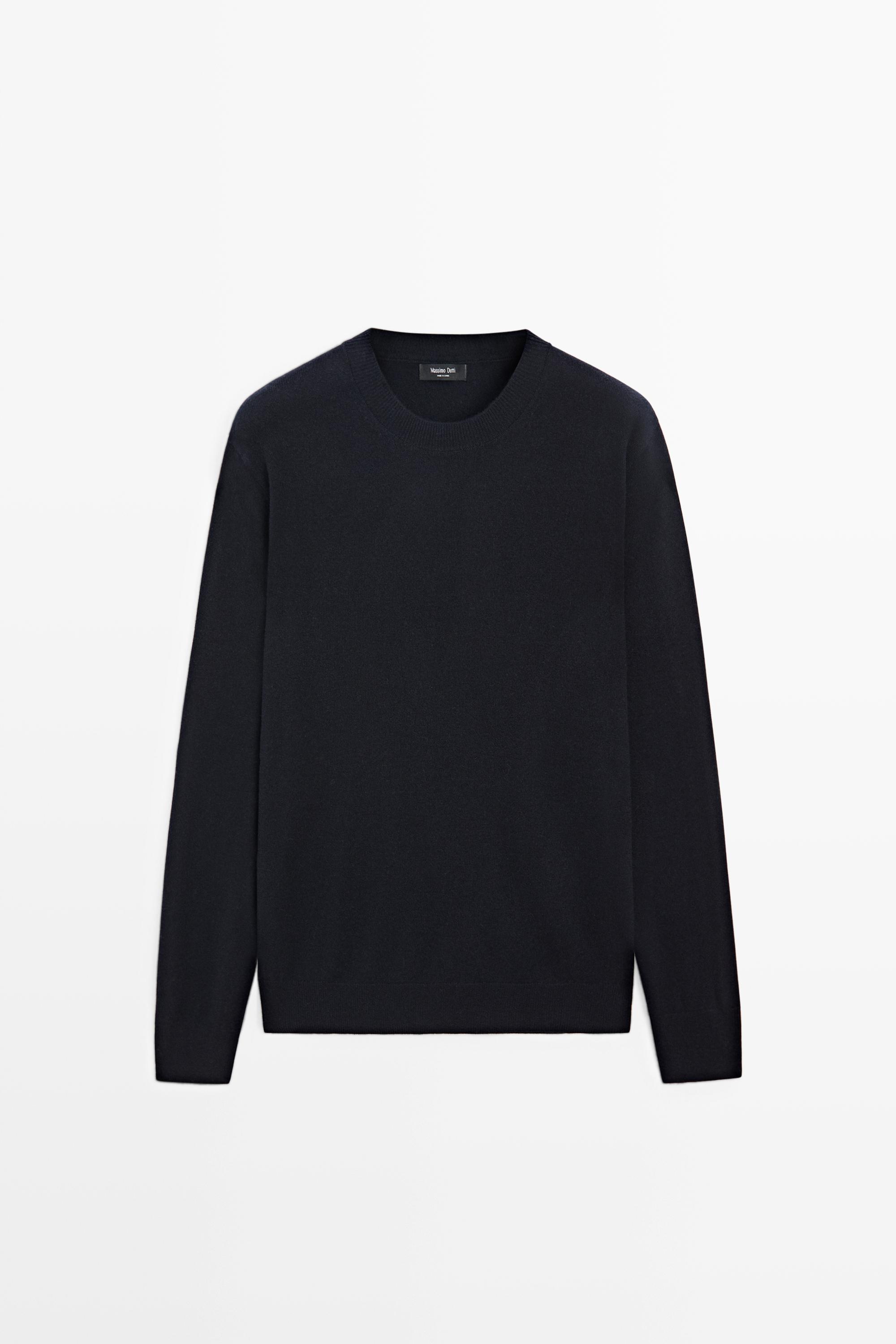 Wool blend round neck knit sweater — NAVY BLUE