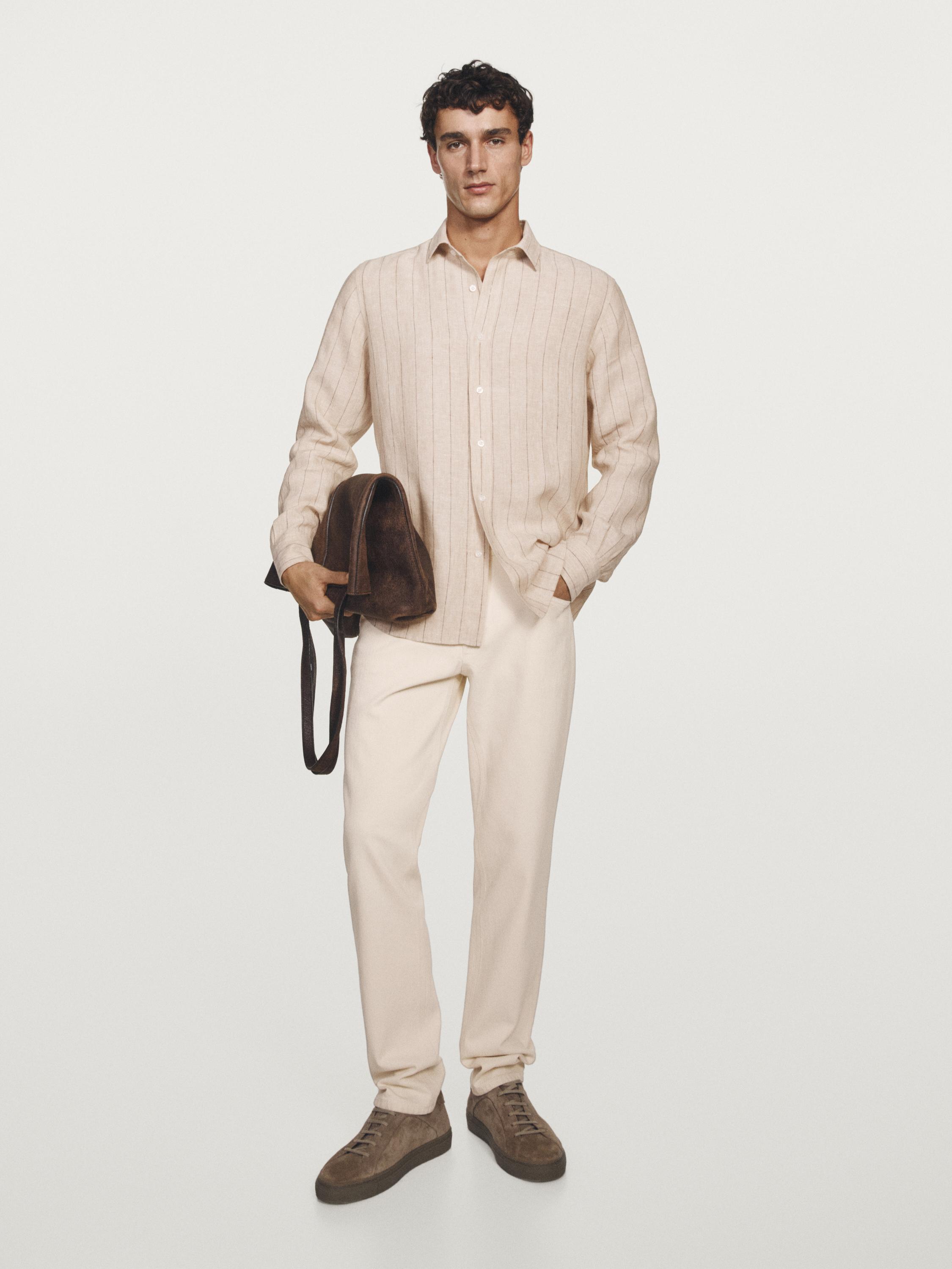 Regular fit striped linen shirt