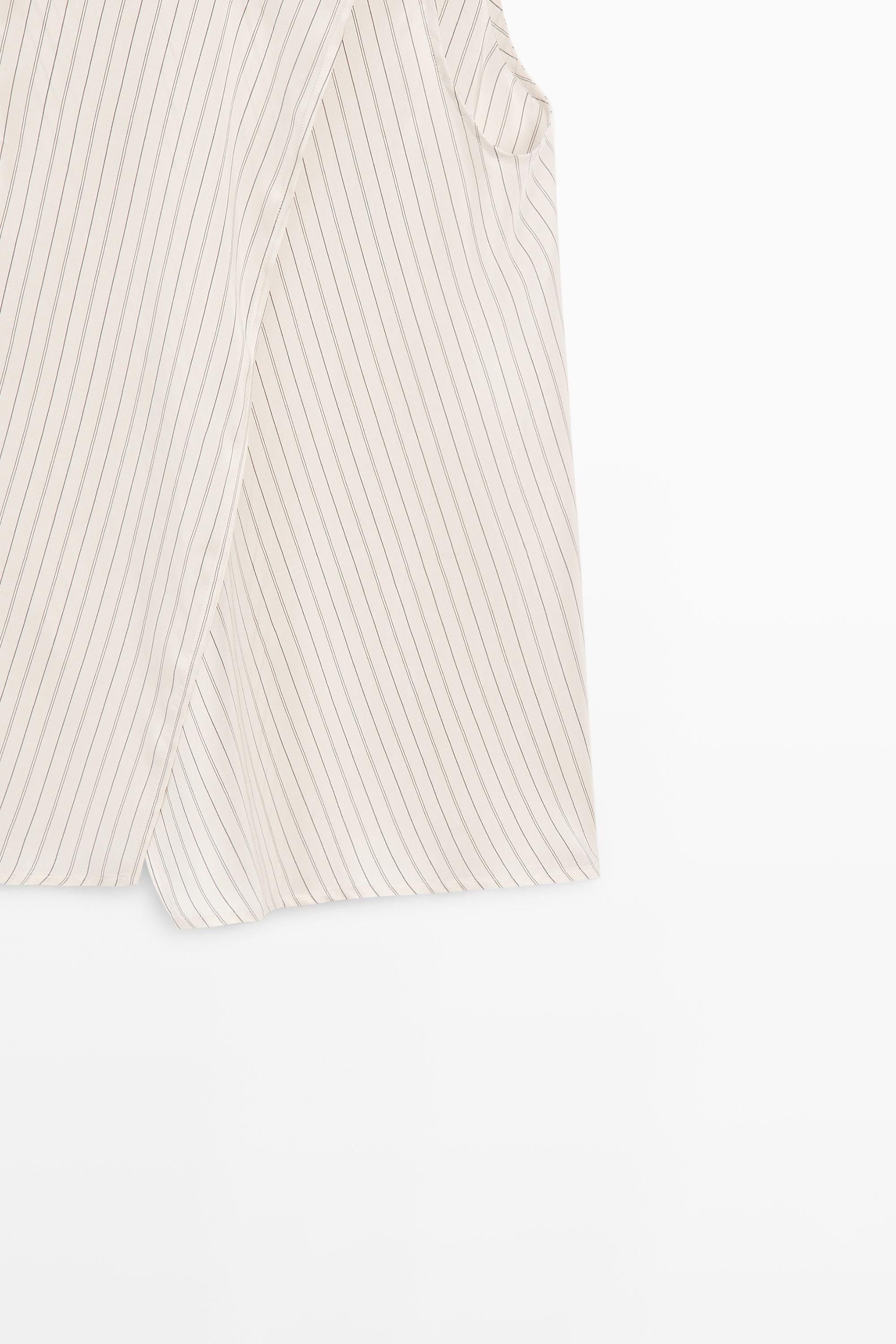 STUDIO flowing striped wrap top — CREAM