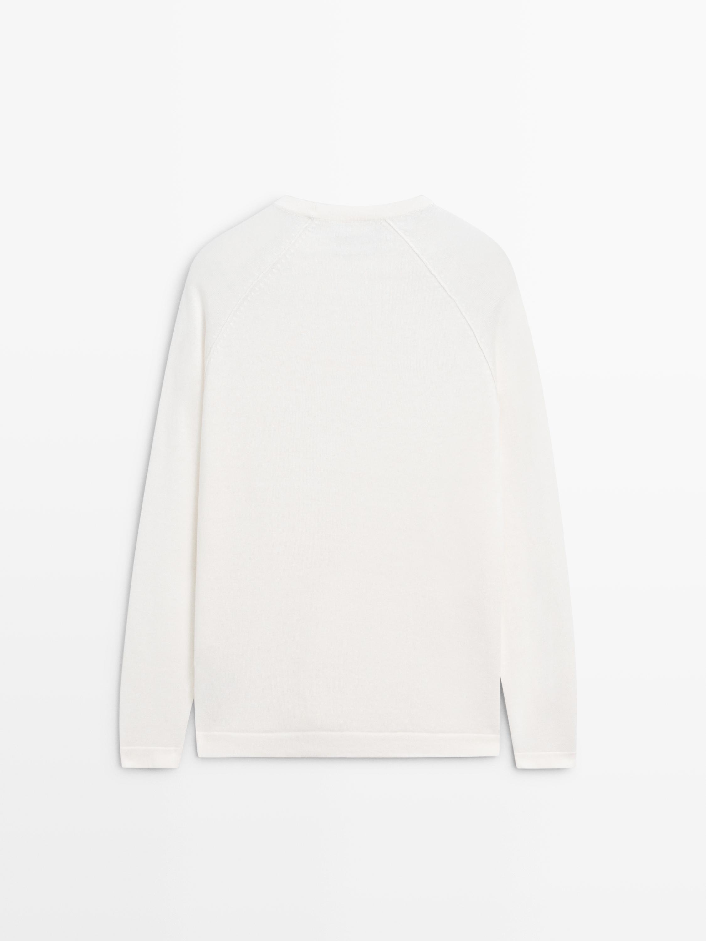 Linen blend knit crew neck sweater — CREAM