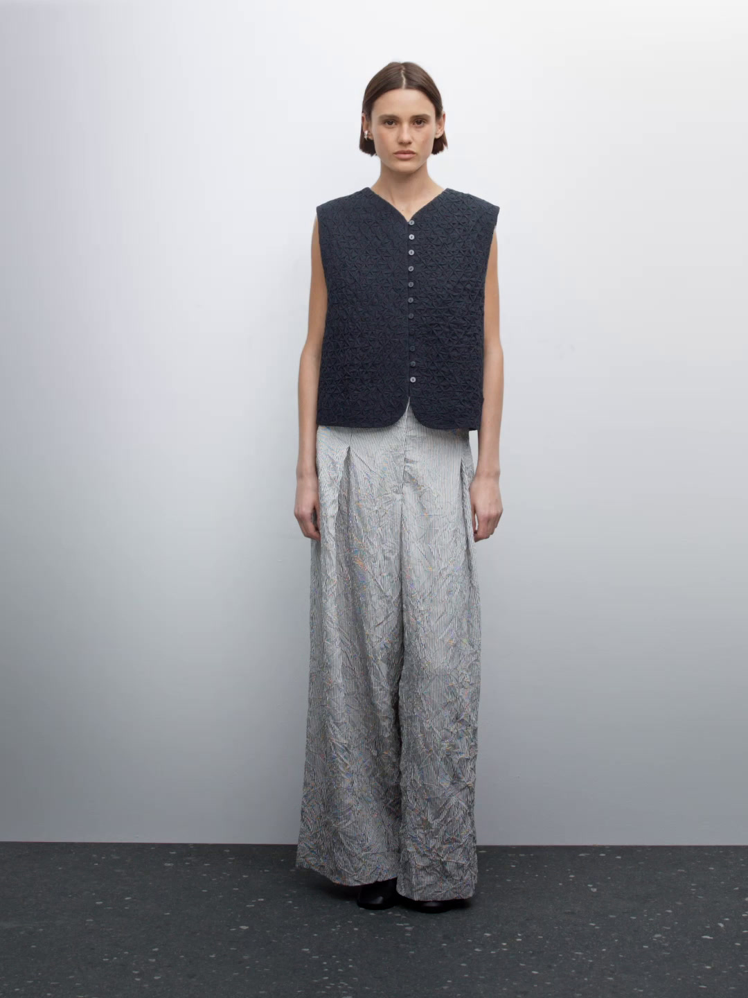 Lightweight striped trousers with fabric detail