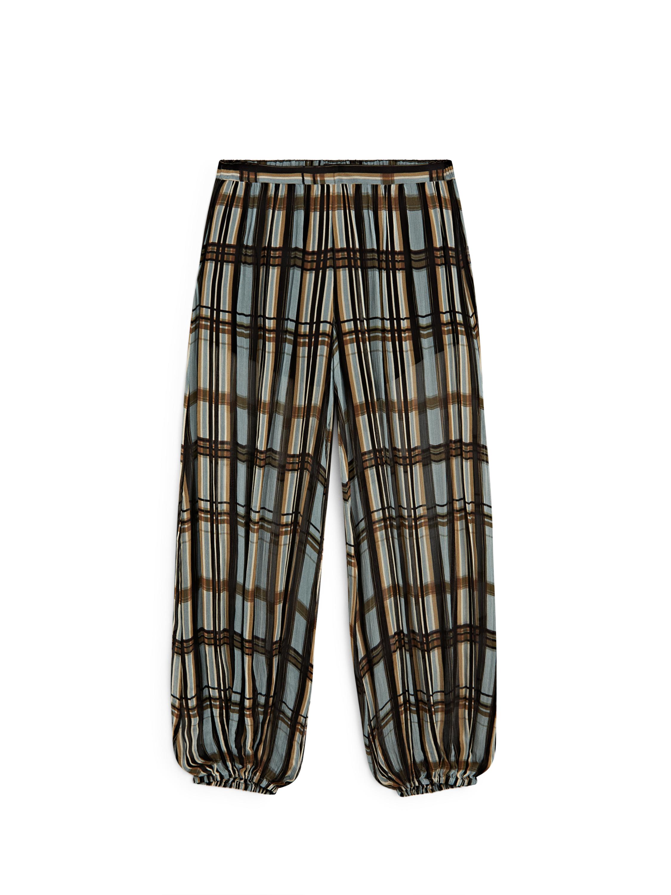 Flowing check printed sarouel trousers — Light Blue