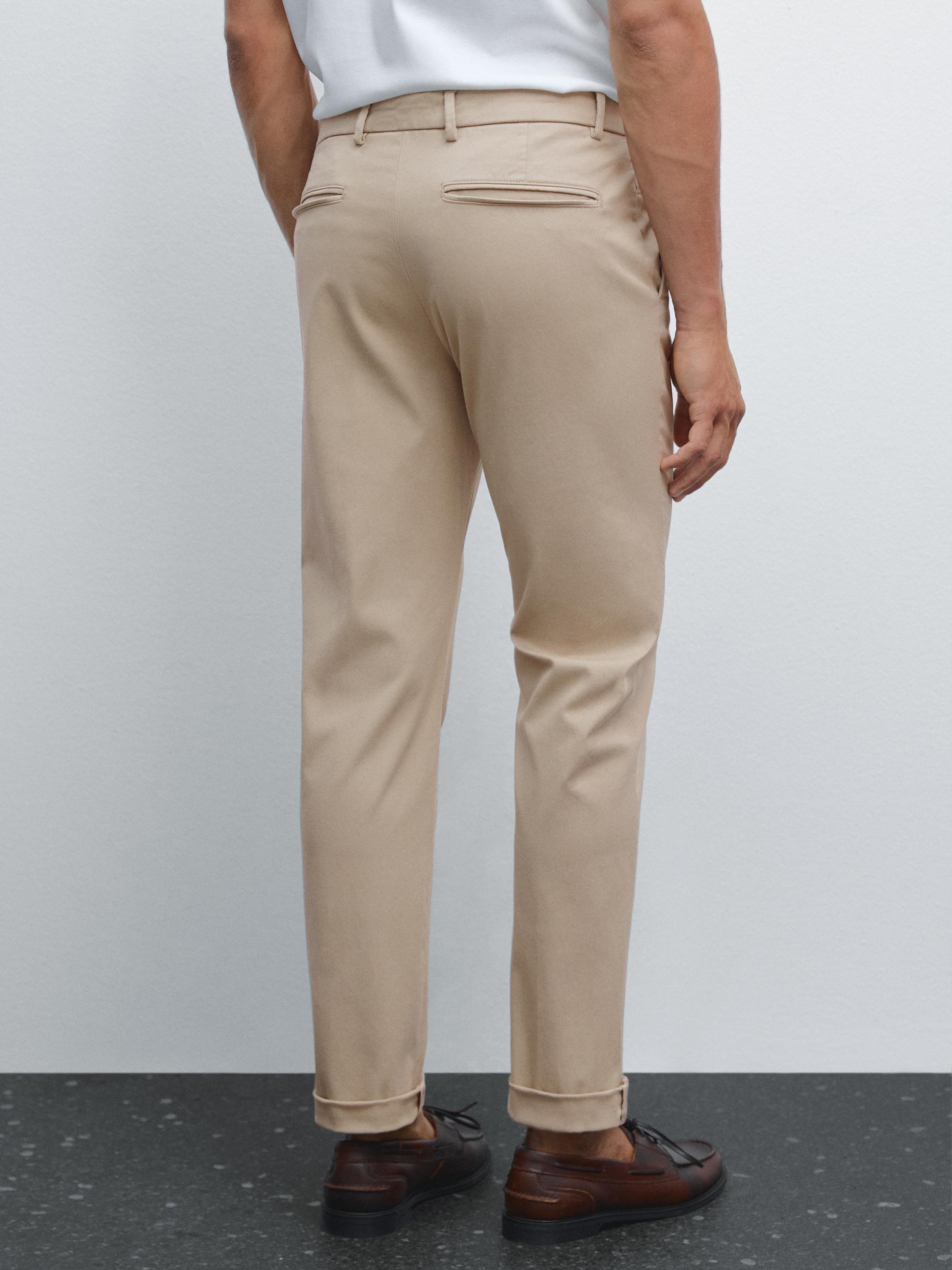 Cotton blend slim fit trousers