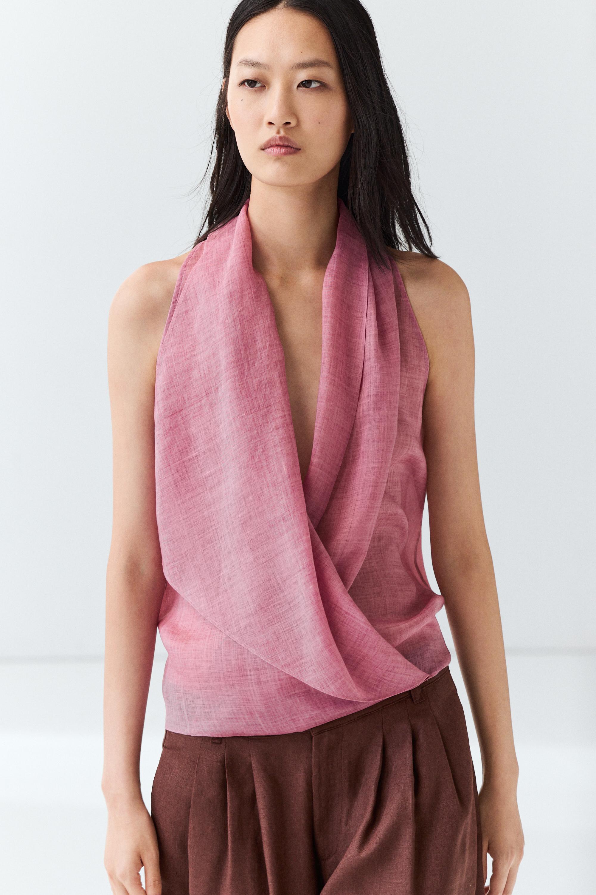 Draped crossover top · Pink · Shirts | Massimo Dutti