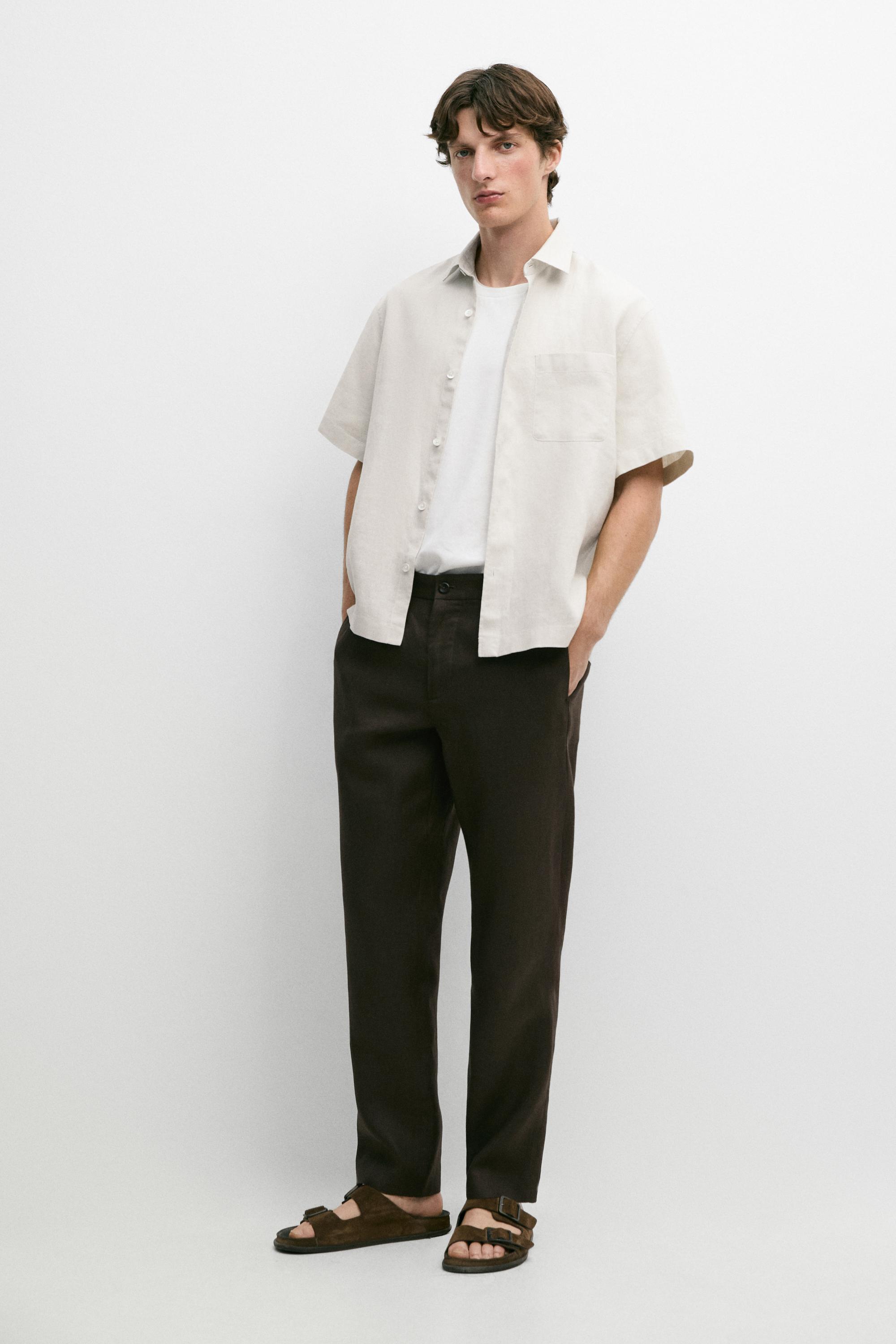 Tapered fit linen pants — GREEN