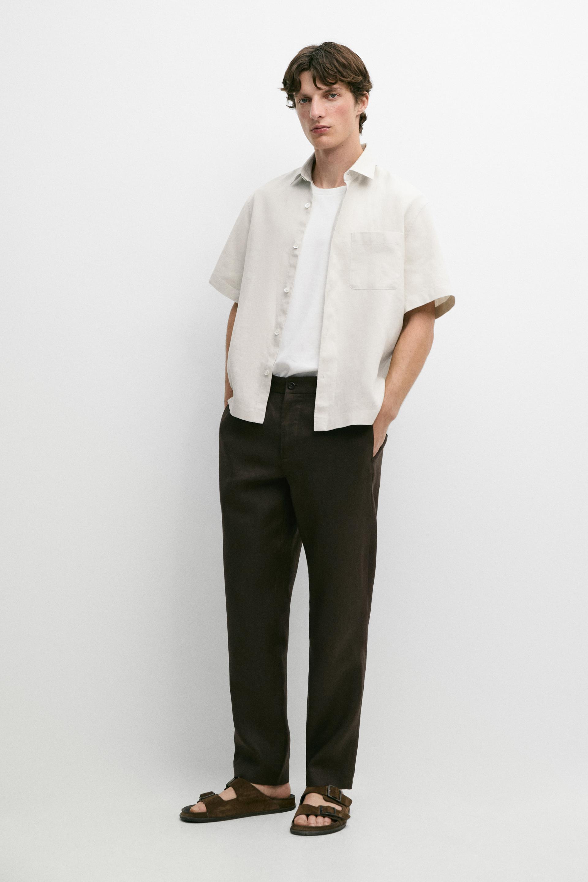 Pantaloni Tapered Fit In Lino - Bianco - 46 - Massimo Dutti - Maschile