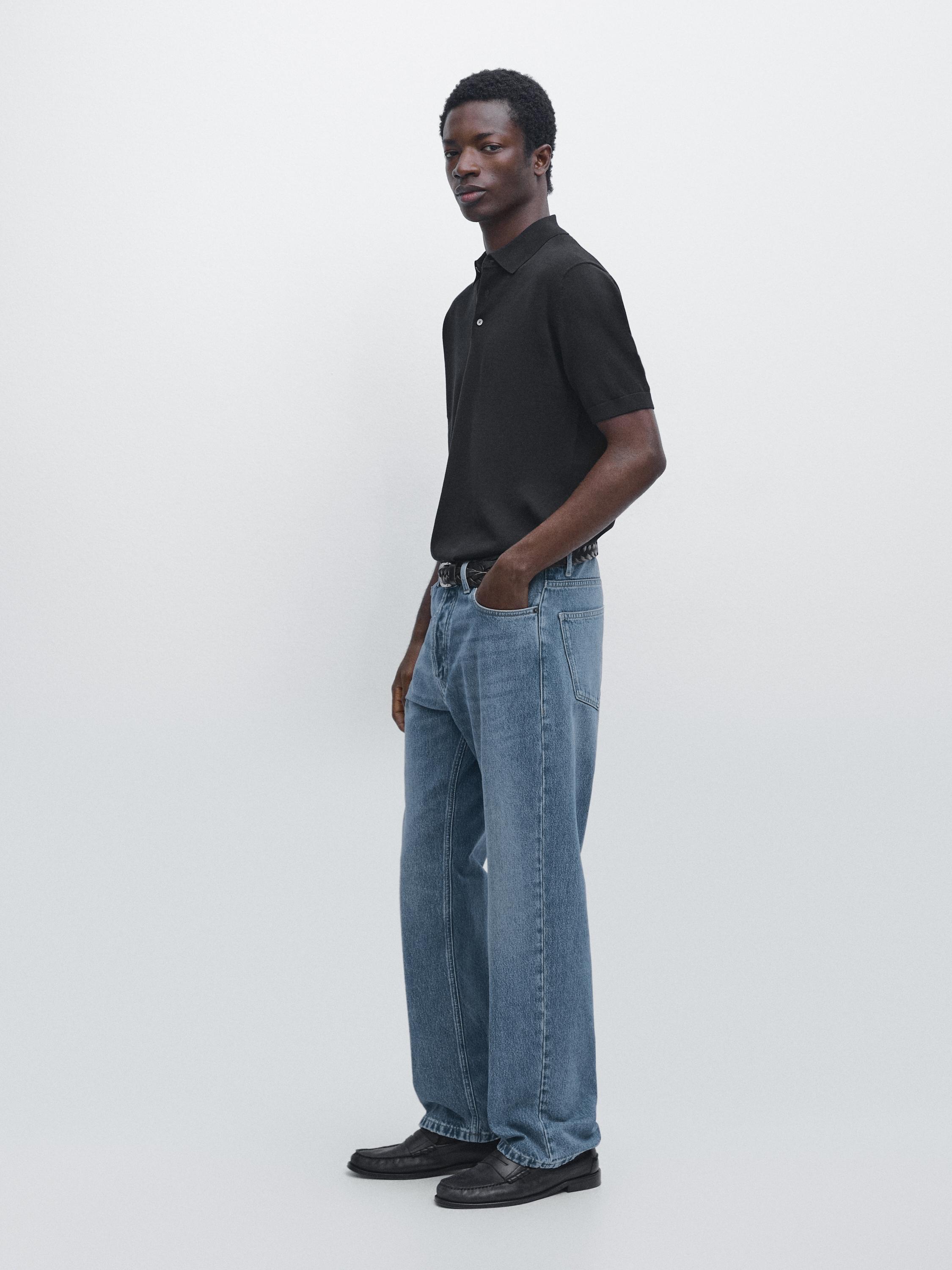 100% cotton knit polo shirt — NAVY BLUE