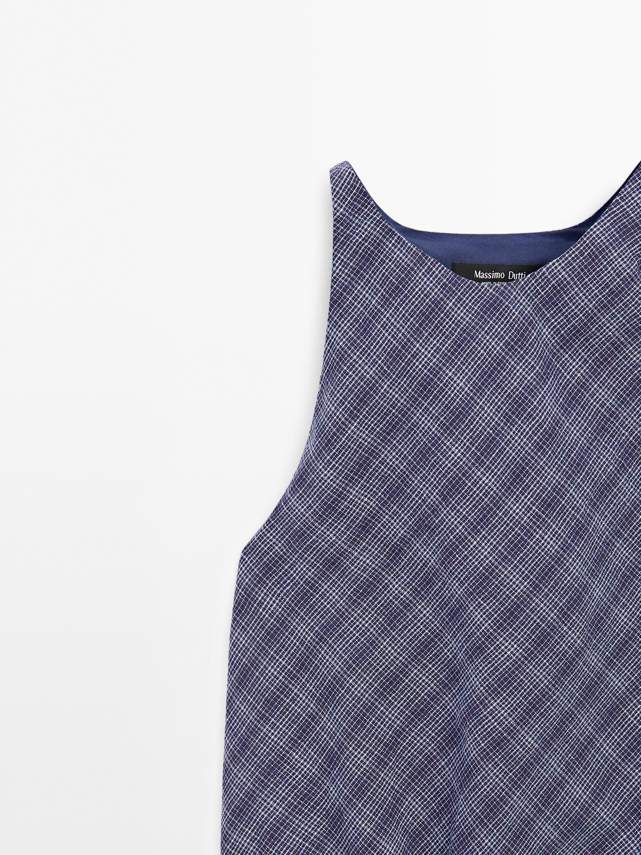 Long checked dress with back detail · Ink Blue · Smart