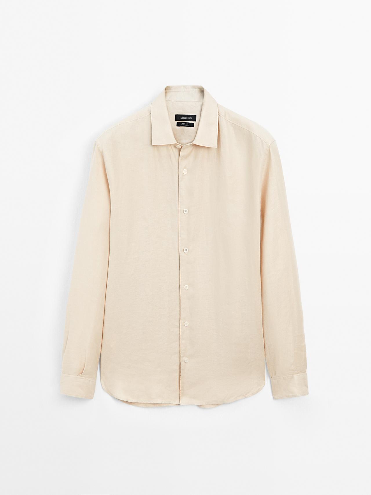 Massimo Dutti - Herre - Let, Regular Fit Skjorte I Twill - Sand - L