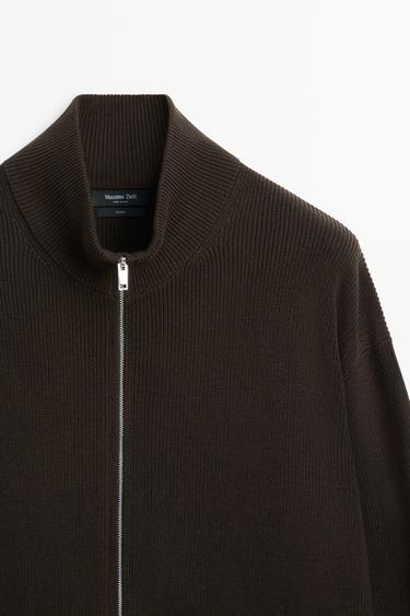 100% cotton ribbed knit cardigan — BROWN MARL 4
