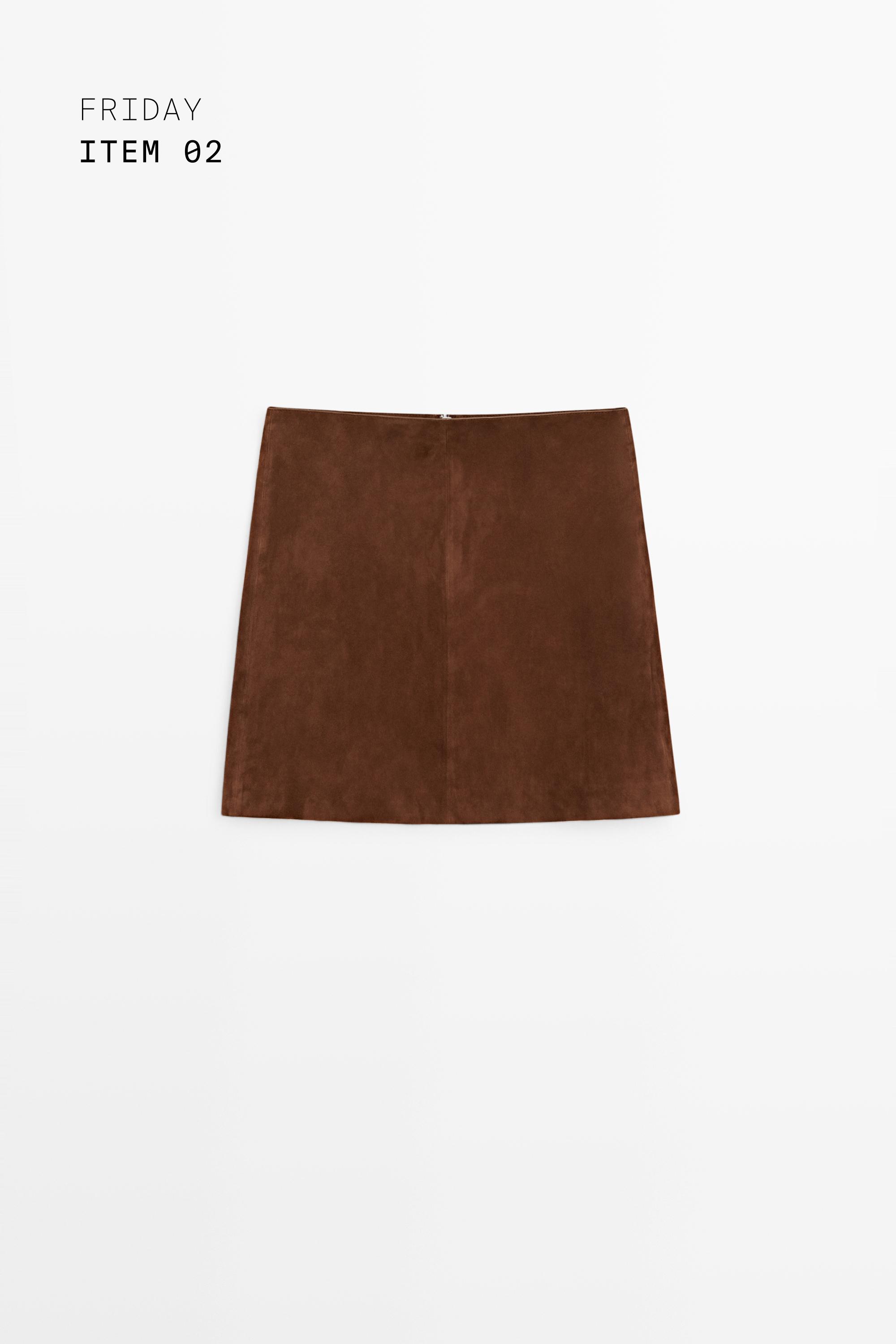 Suede leather mini skirt — MOLE BROWN
