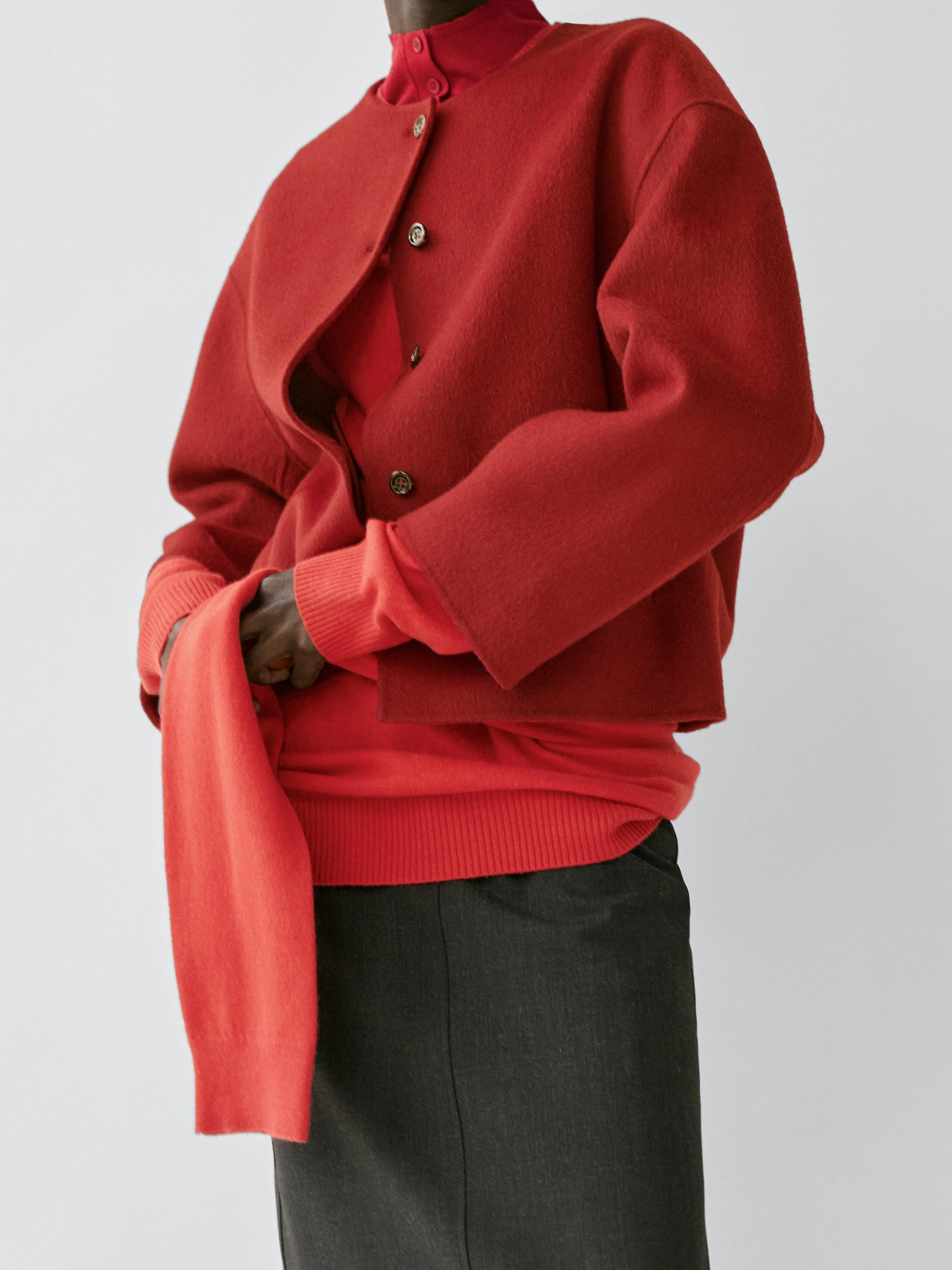 Wool blend jacket with seams — RED