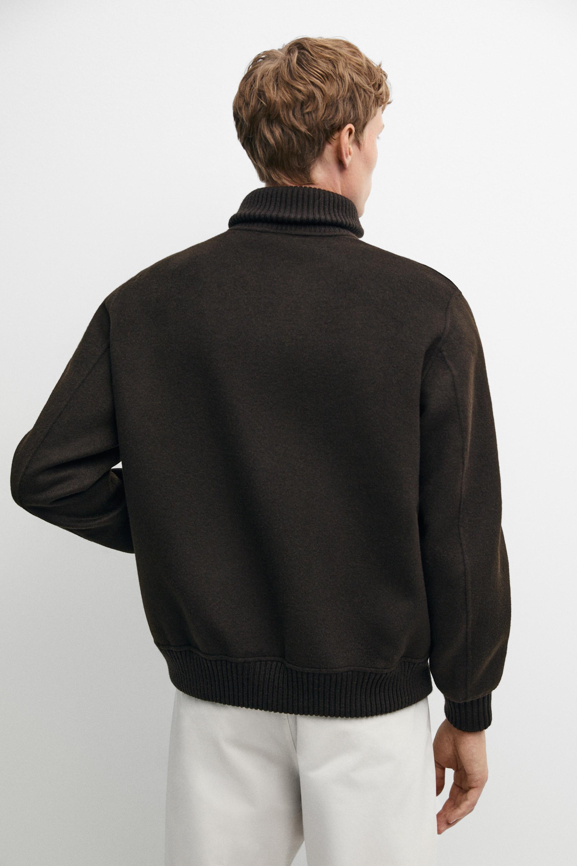 Mixed double-knit and goatskin suede cardigan — BROWN