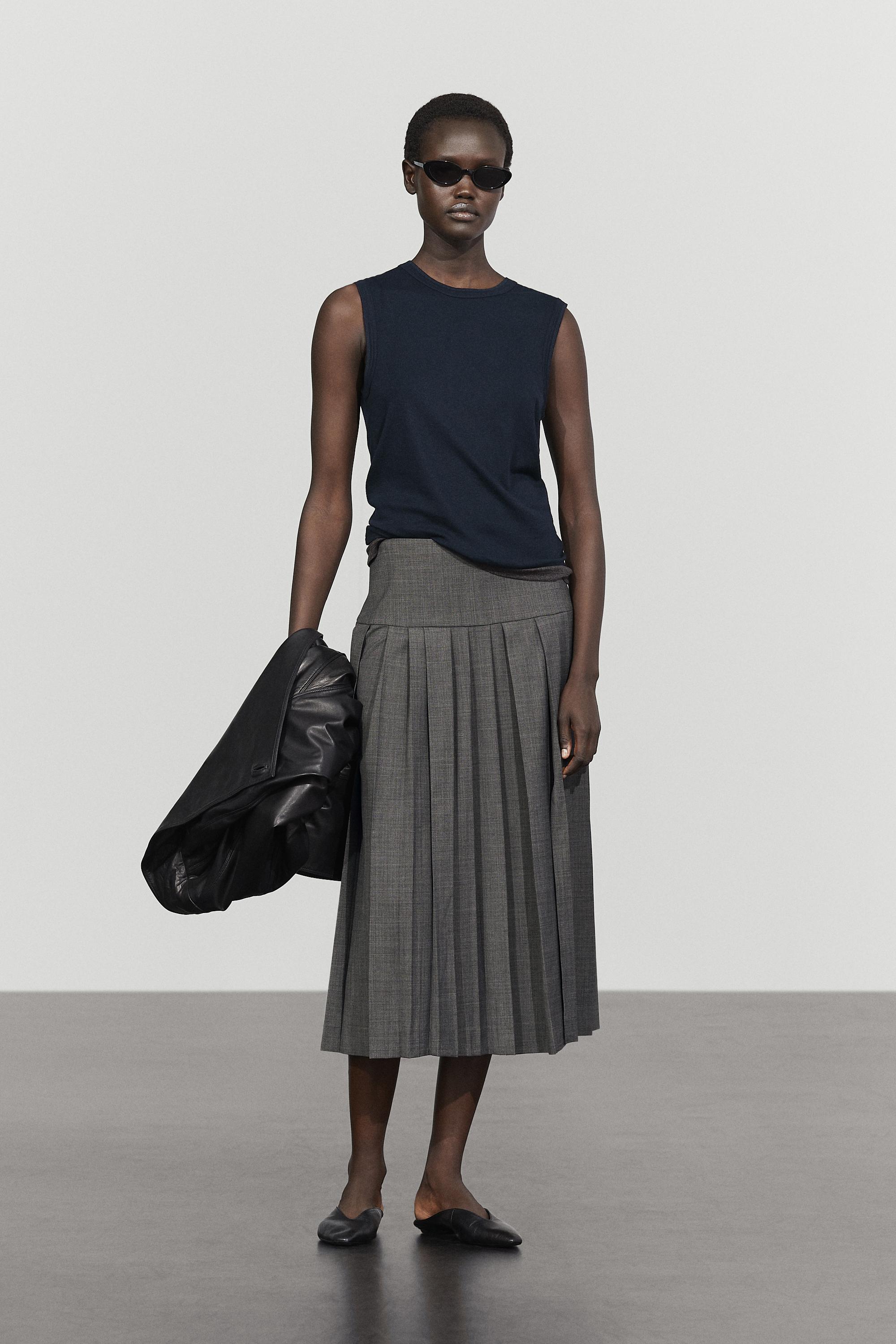 Pleated wool-blend midi skirt — GREY