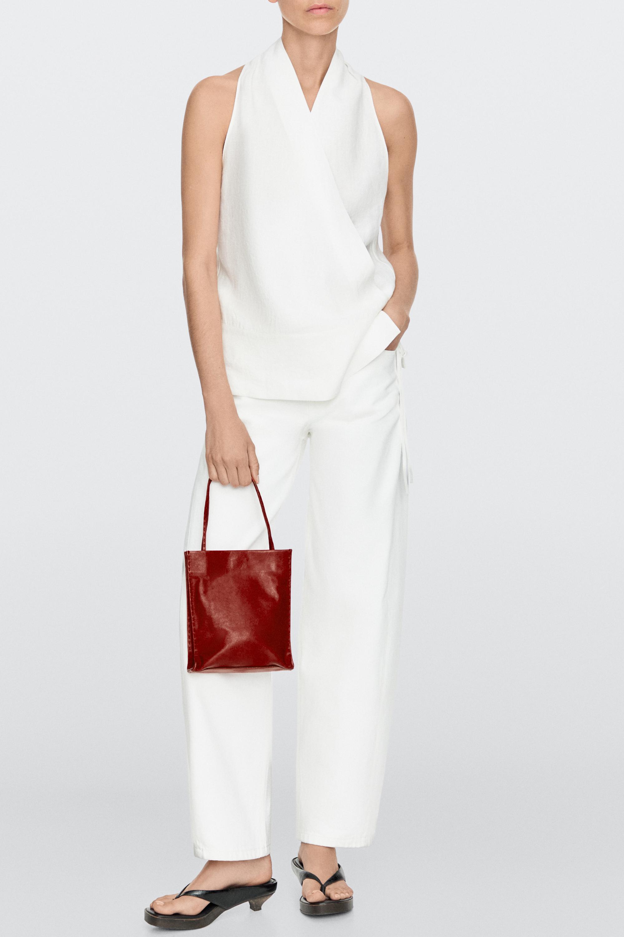 Nappa leather double compartment bag — CORAL RED