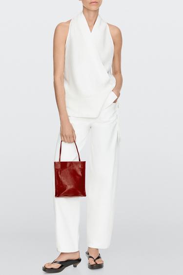 Nappa leather double compartment bag — CORAL RED 1