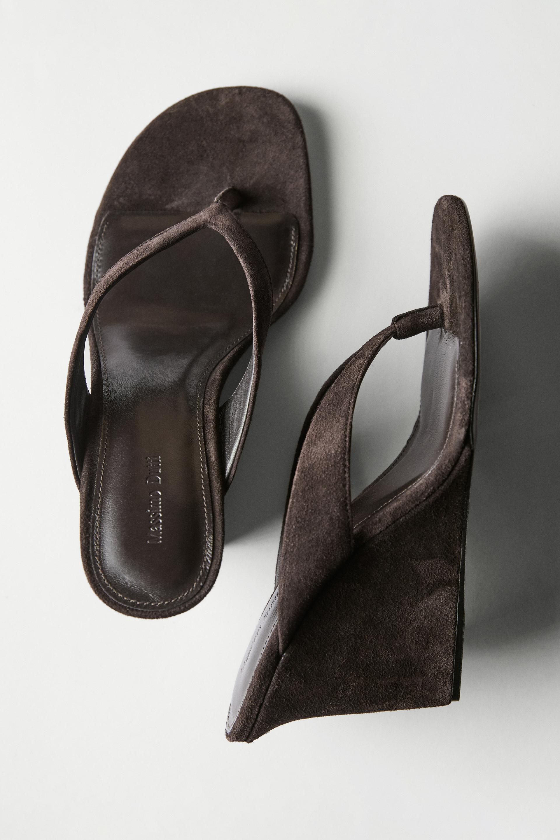 Sandalia Tacón Cuña Piel Serraje - Marrón - 37 - Massimo Dutti - Mujer