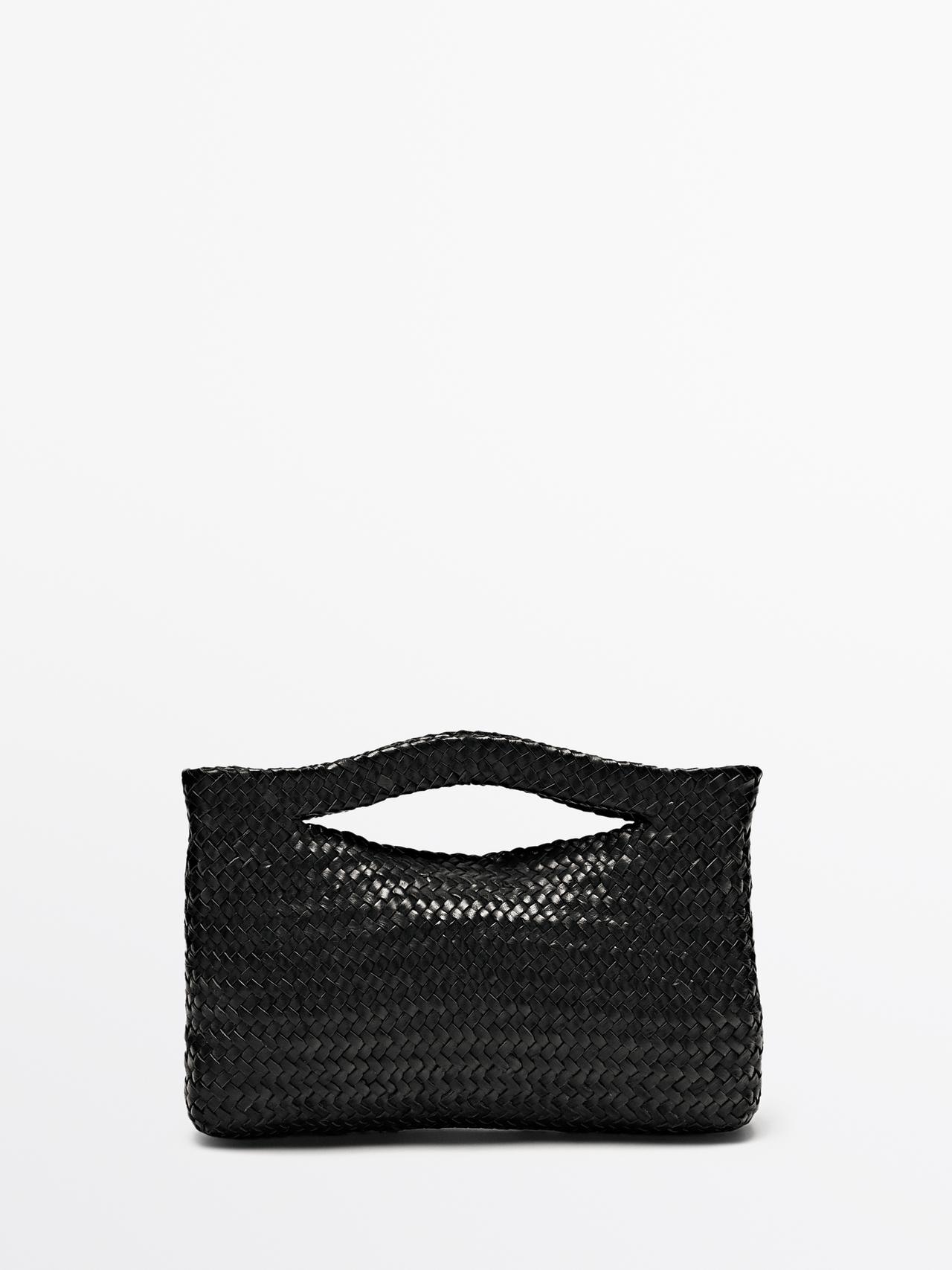 Massimo Dutti - Dame - Minitaske I Flettet Nappaskind - Sort - 01