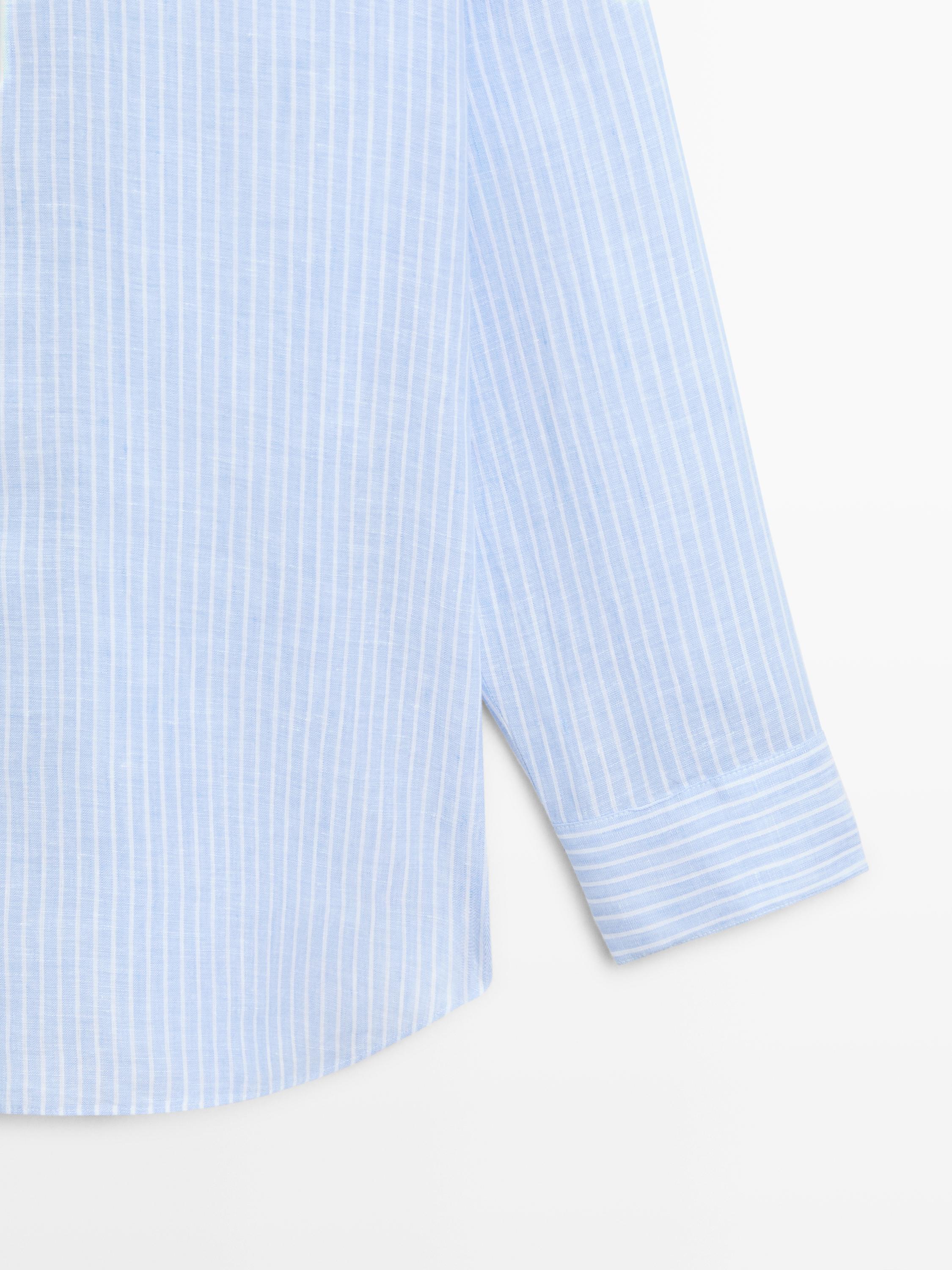 Flowing striped 100% linen shirt — SKY BLUE