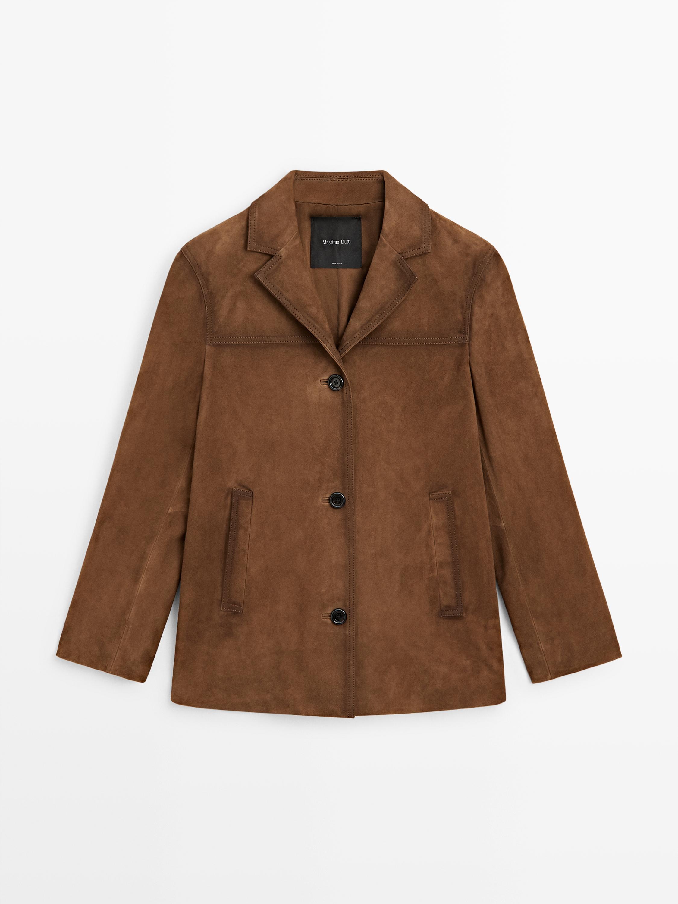 Blazer en 100% cuir de daim avec poches
