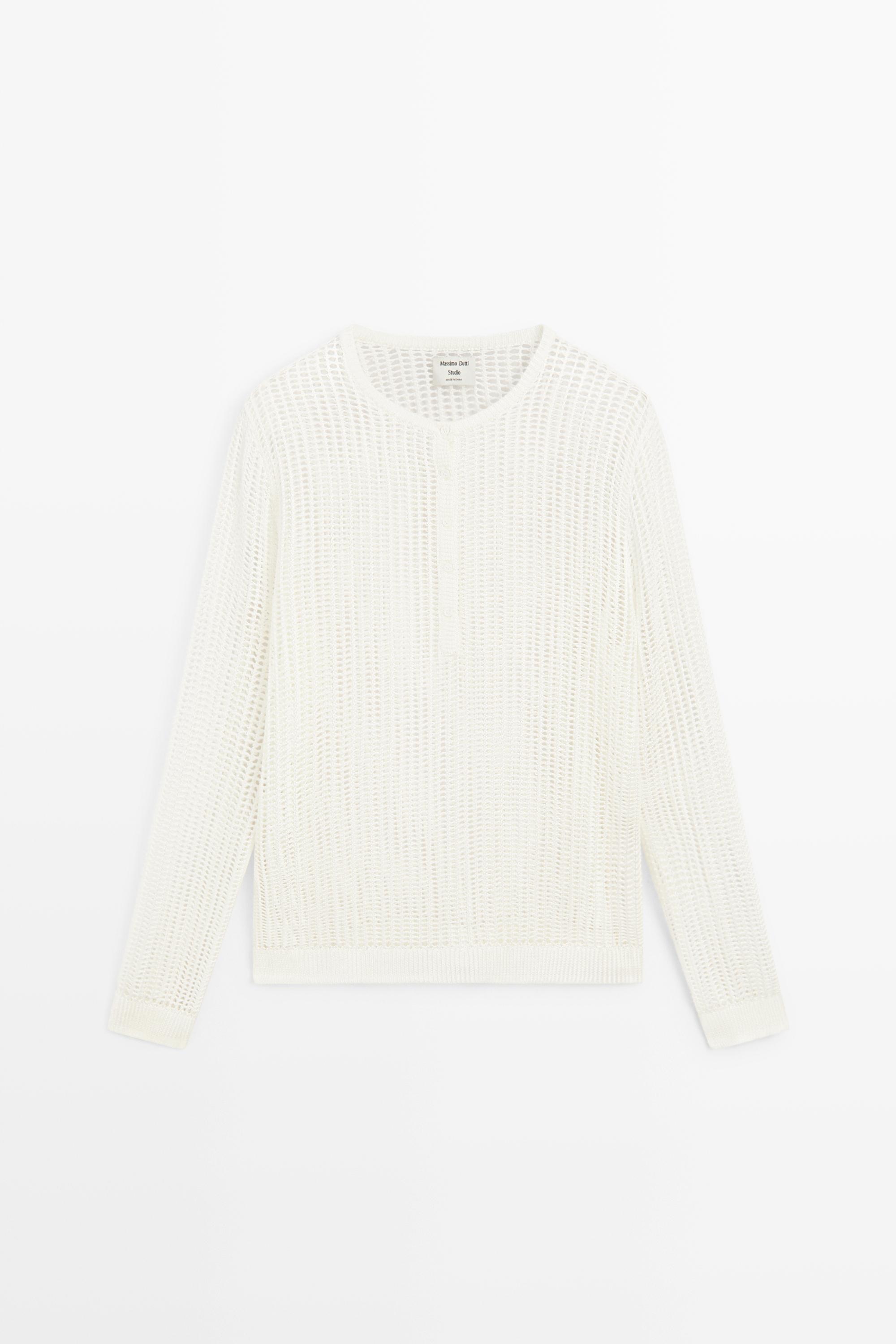 Cutwork knit button-up sweater - STUDIO