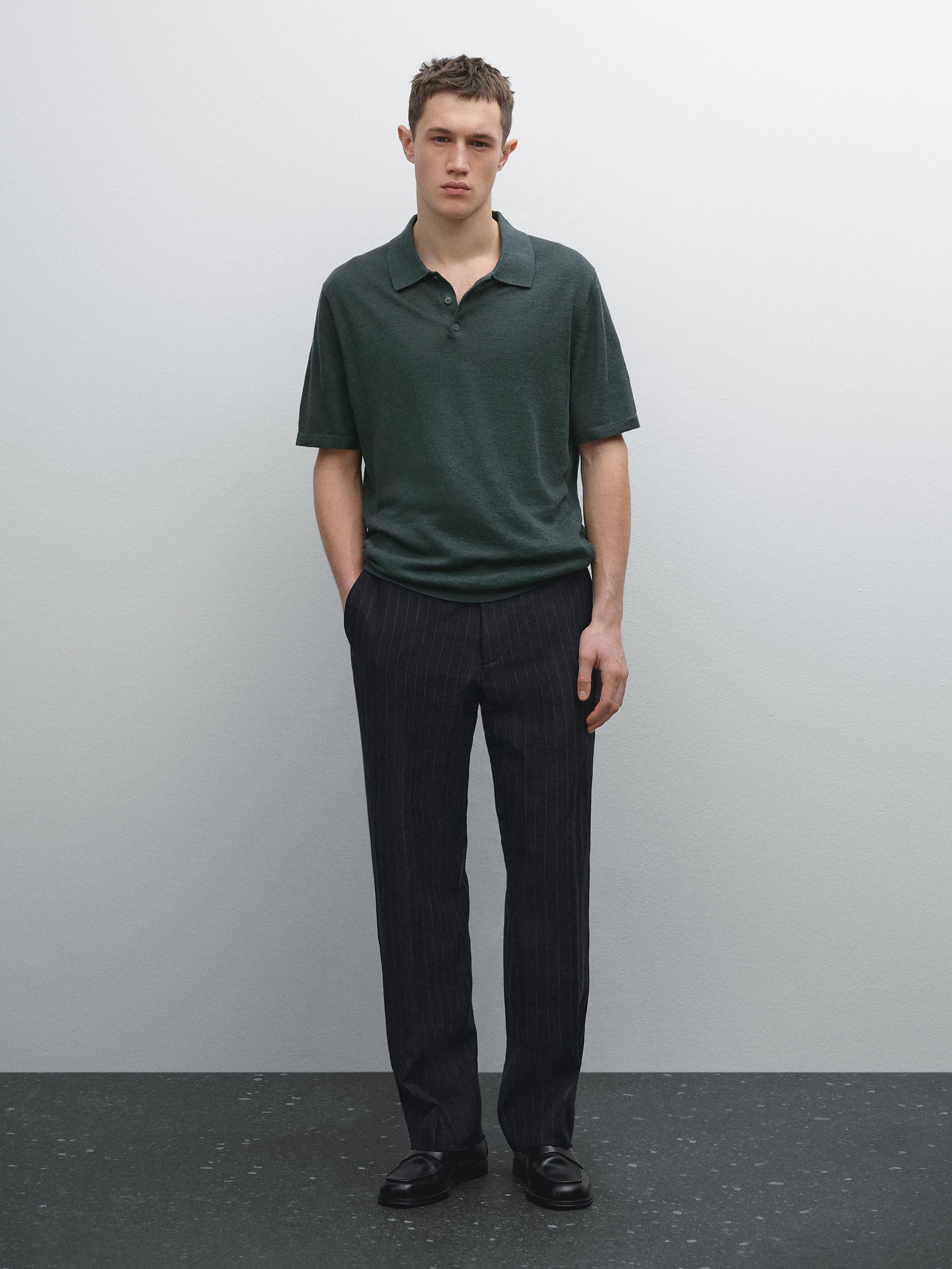 100% linen knit polo shirt