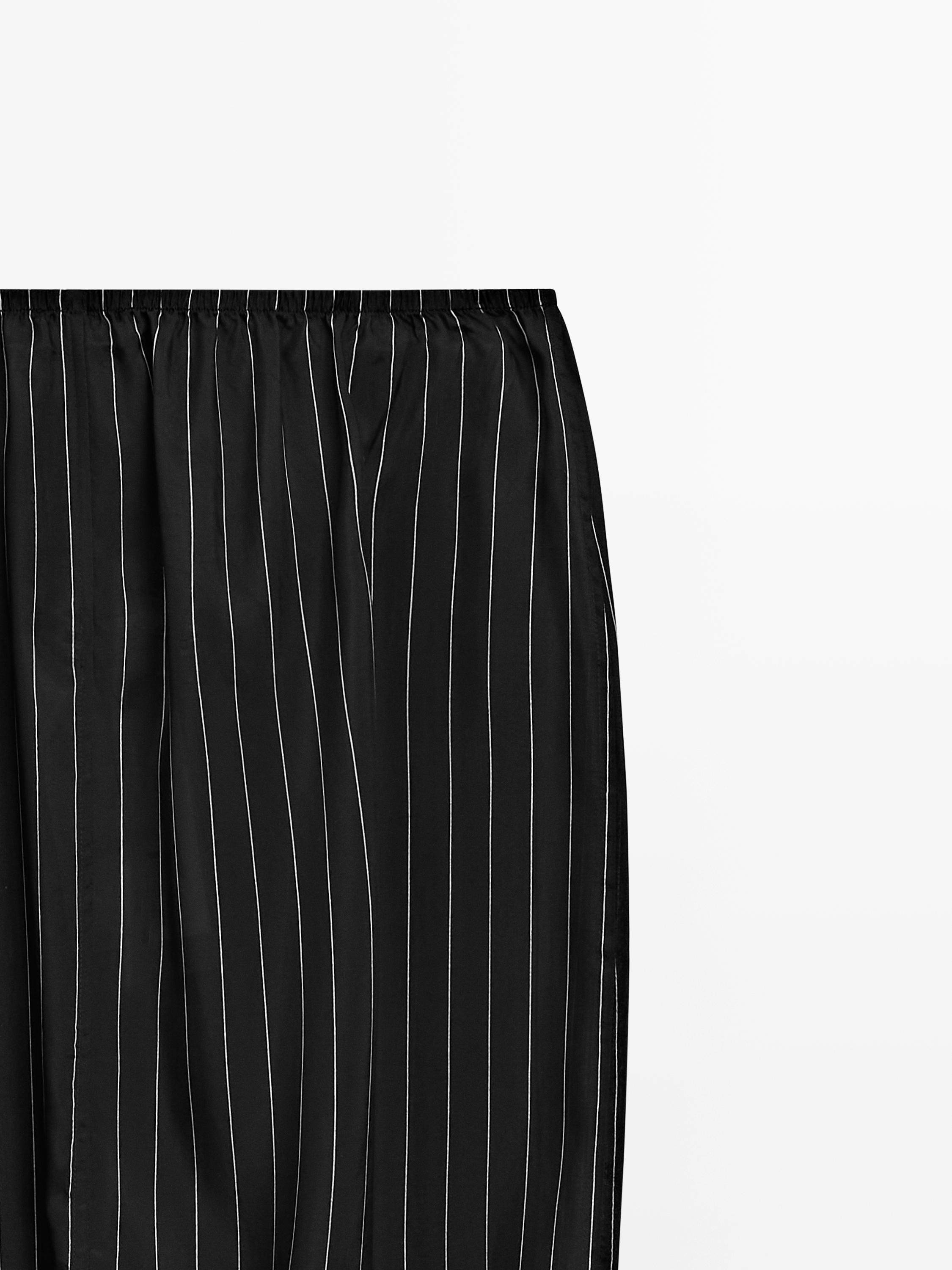 Striped midi skirt with gathered detail - STUDIO — BLACK