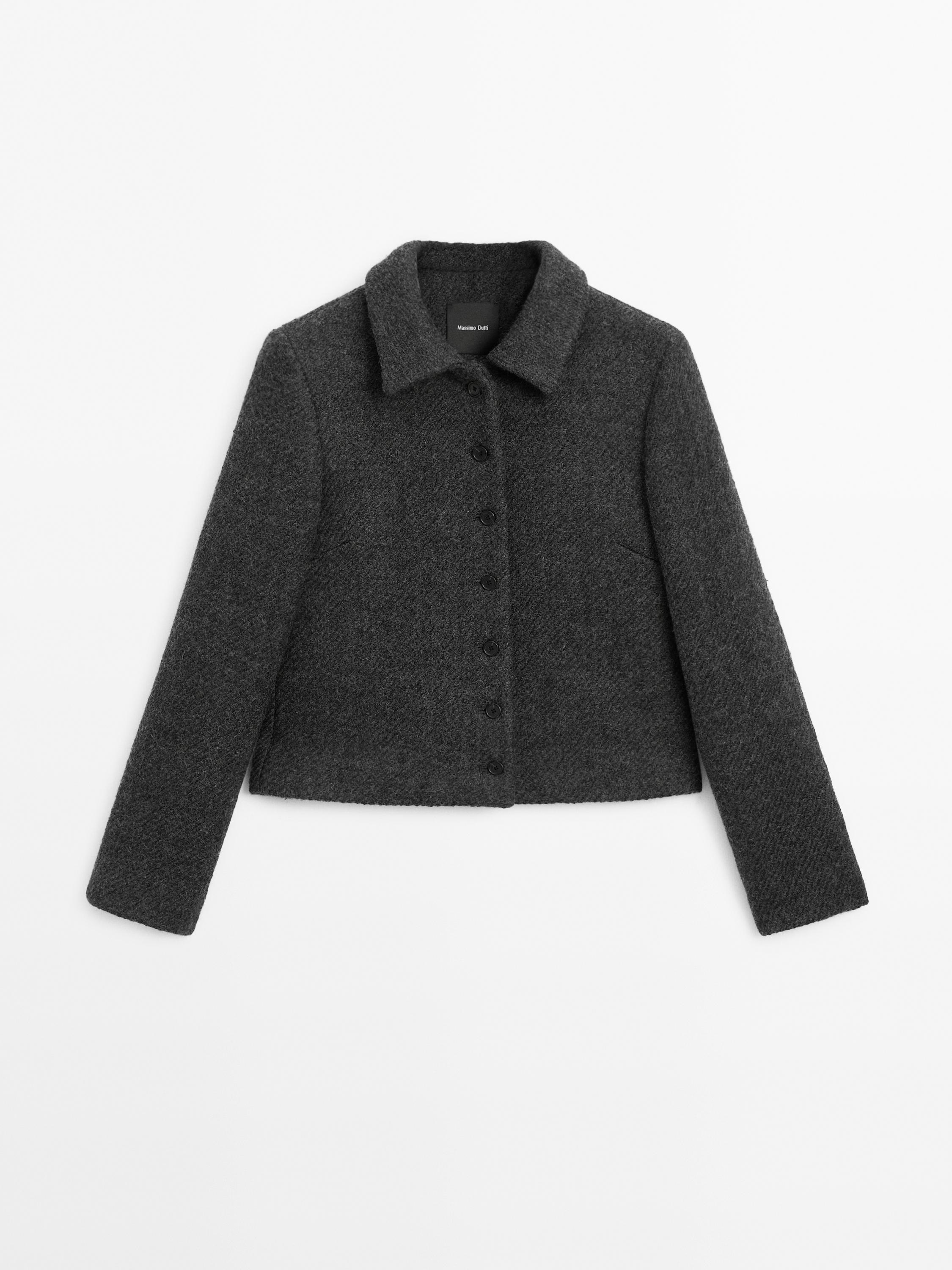 Veste courte texturée en laine mélangée