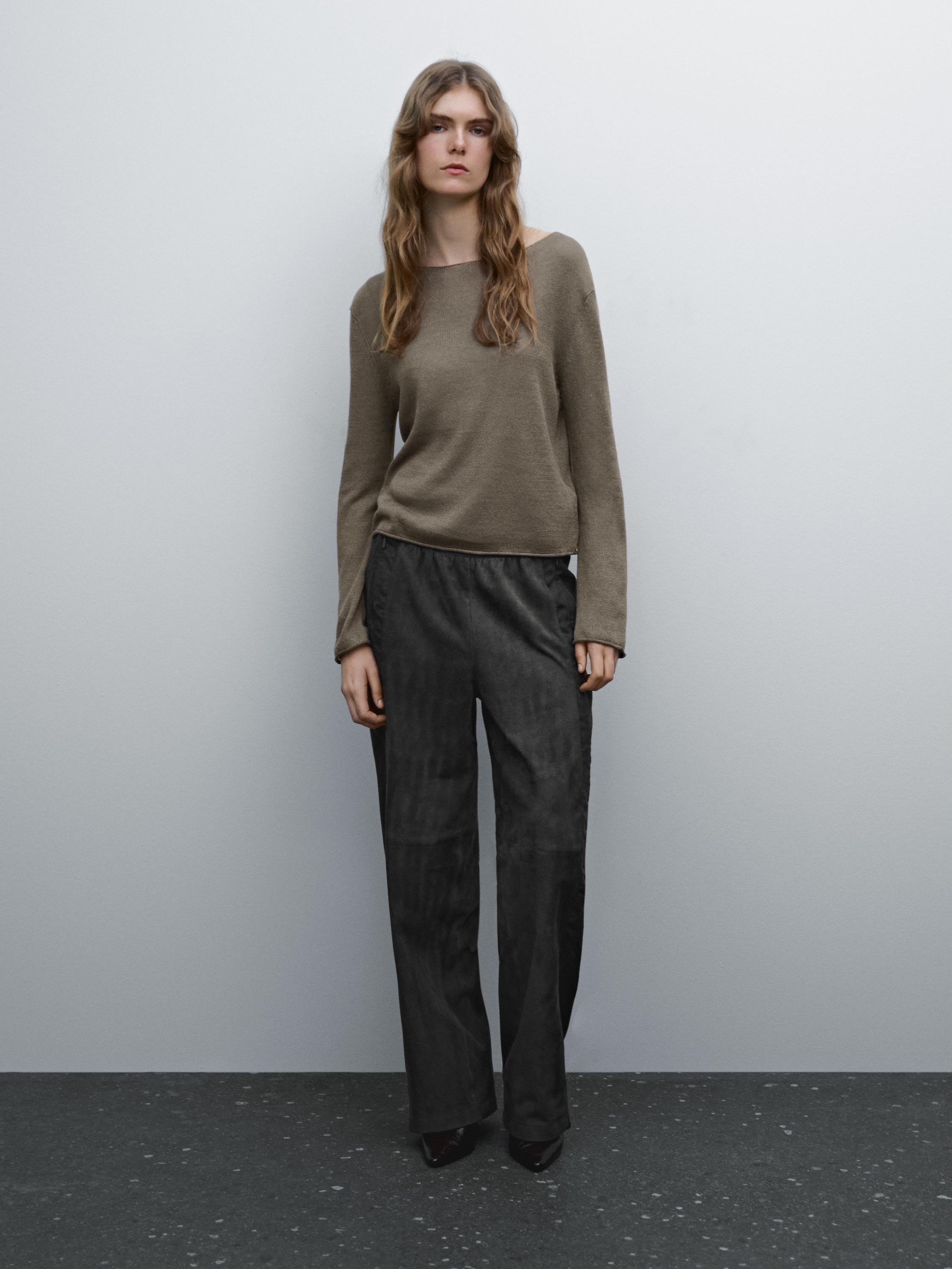 Linen blend cutwork sweater