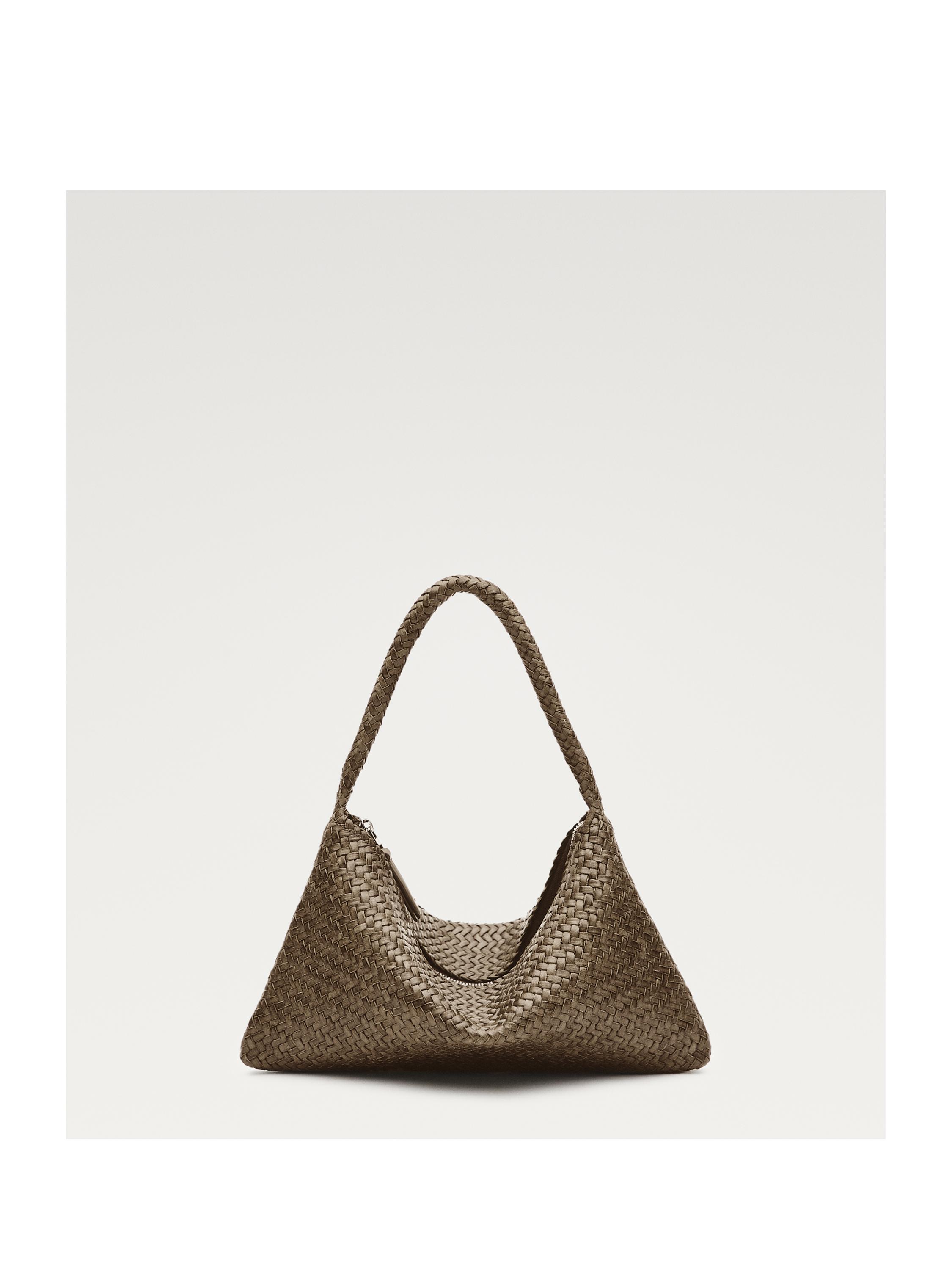 Small braided leather shoulder bag — KHAKI