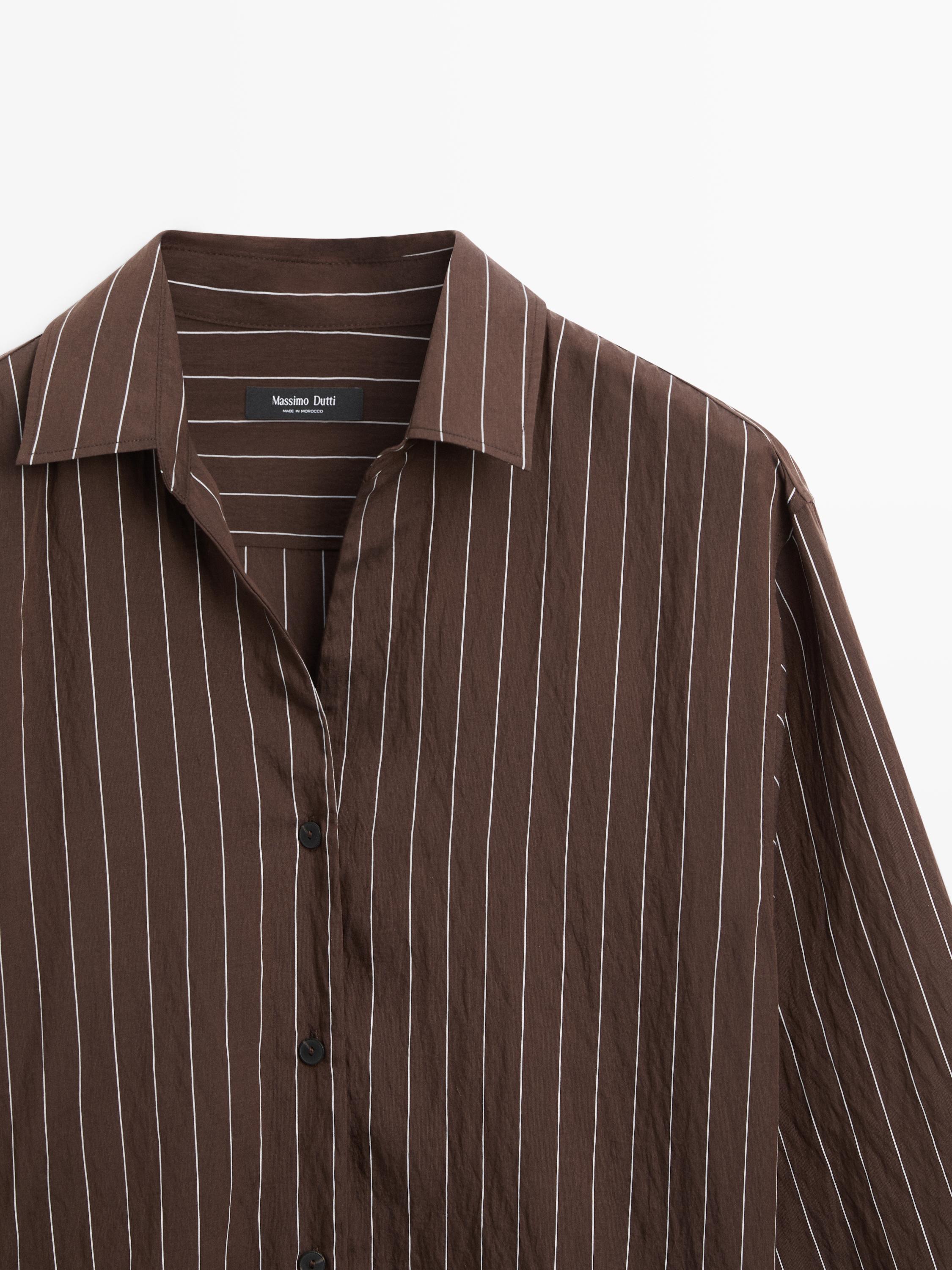 Striped shirt with scarf detail — BROWN
