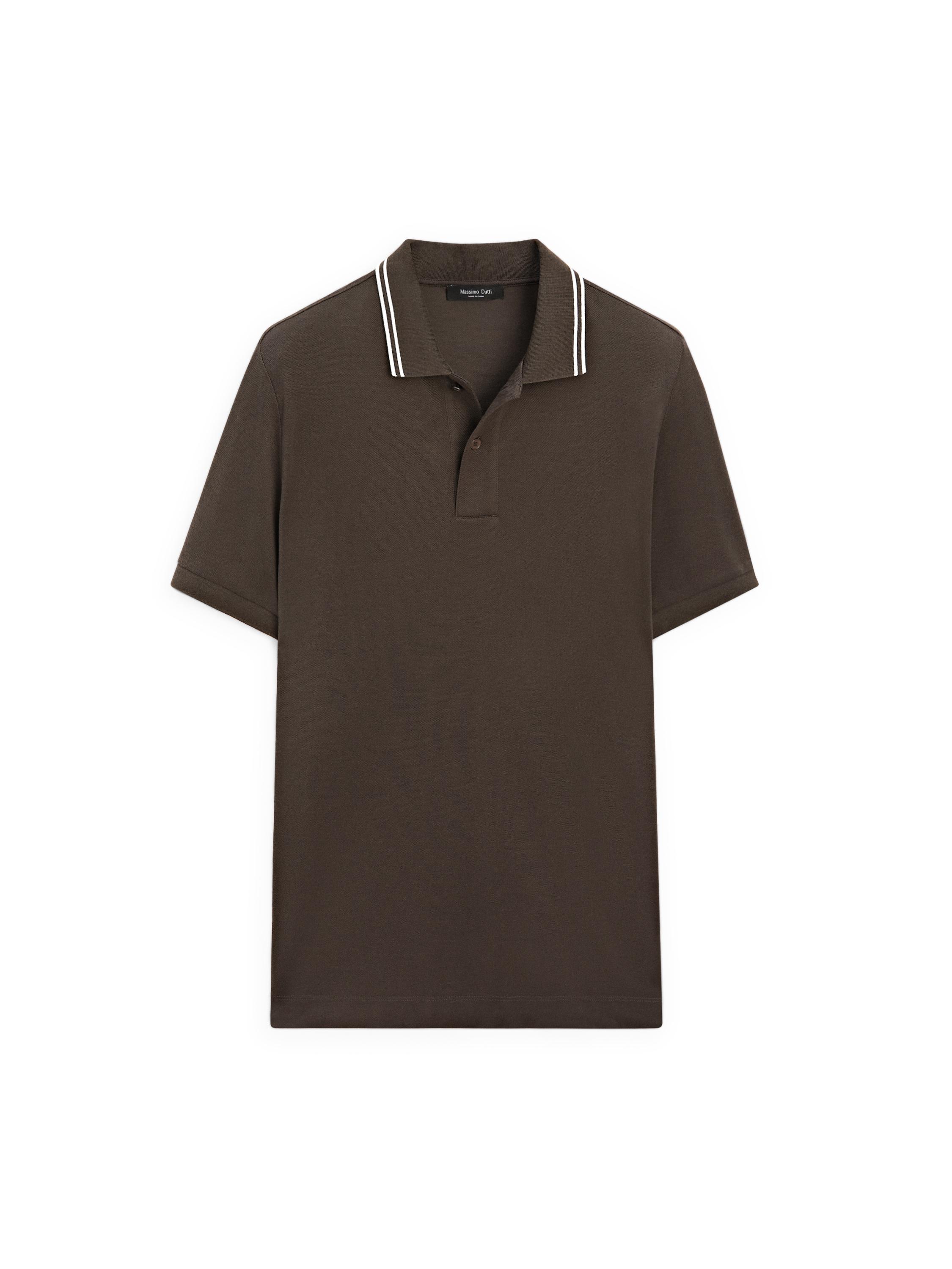 Short sleeve polo shirt with contrast detail — Chocolate