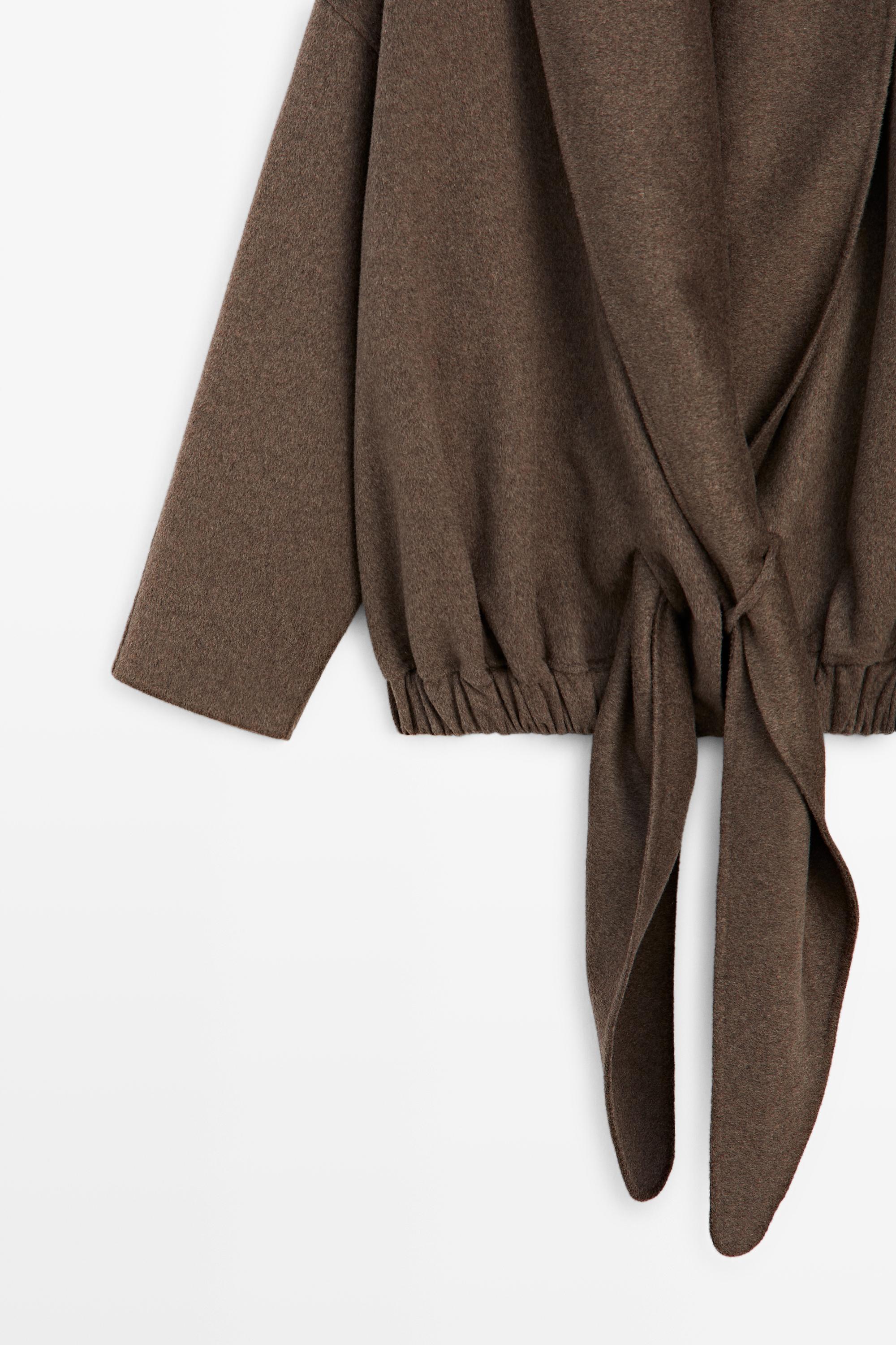 Wrap-style melange wool blend jacket — MOLE BROWN