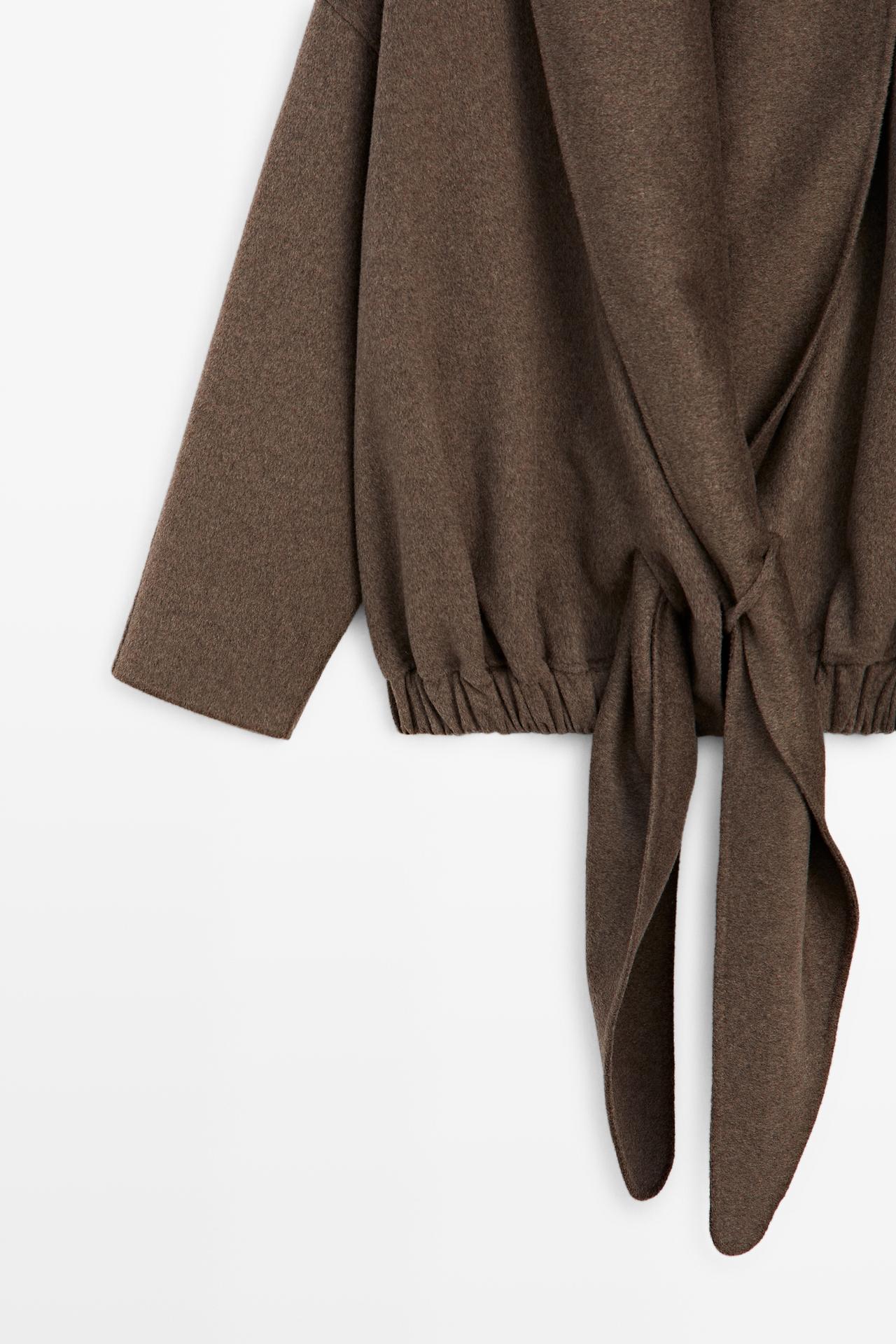 Wrap-style melange wool blend jacket — MOLE BROWN