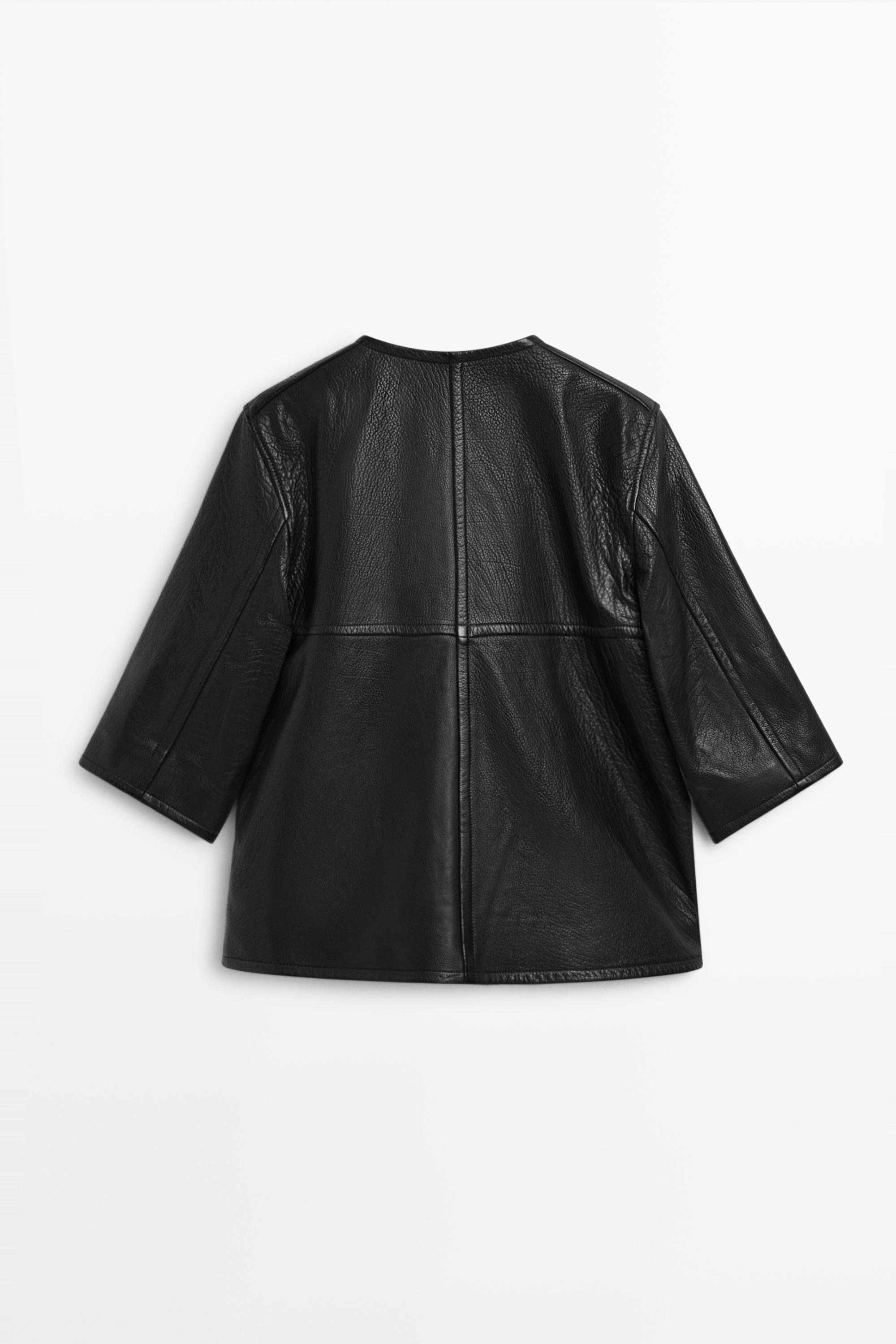 Cropped nappa leather jacket — BLACK