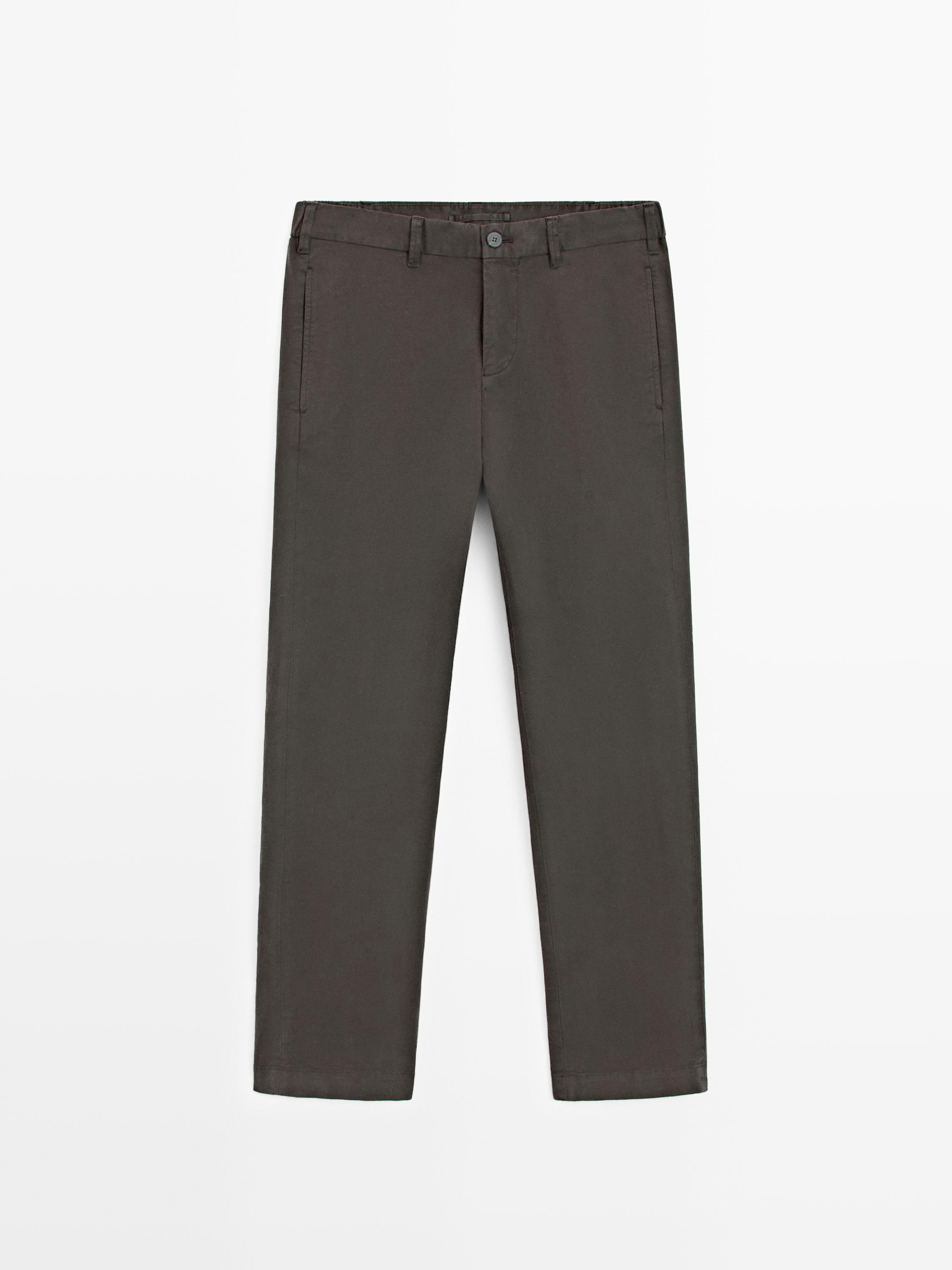 Cotton blend slim fit trousers — BROWN