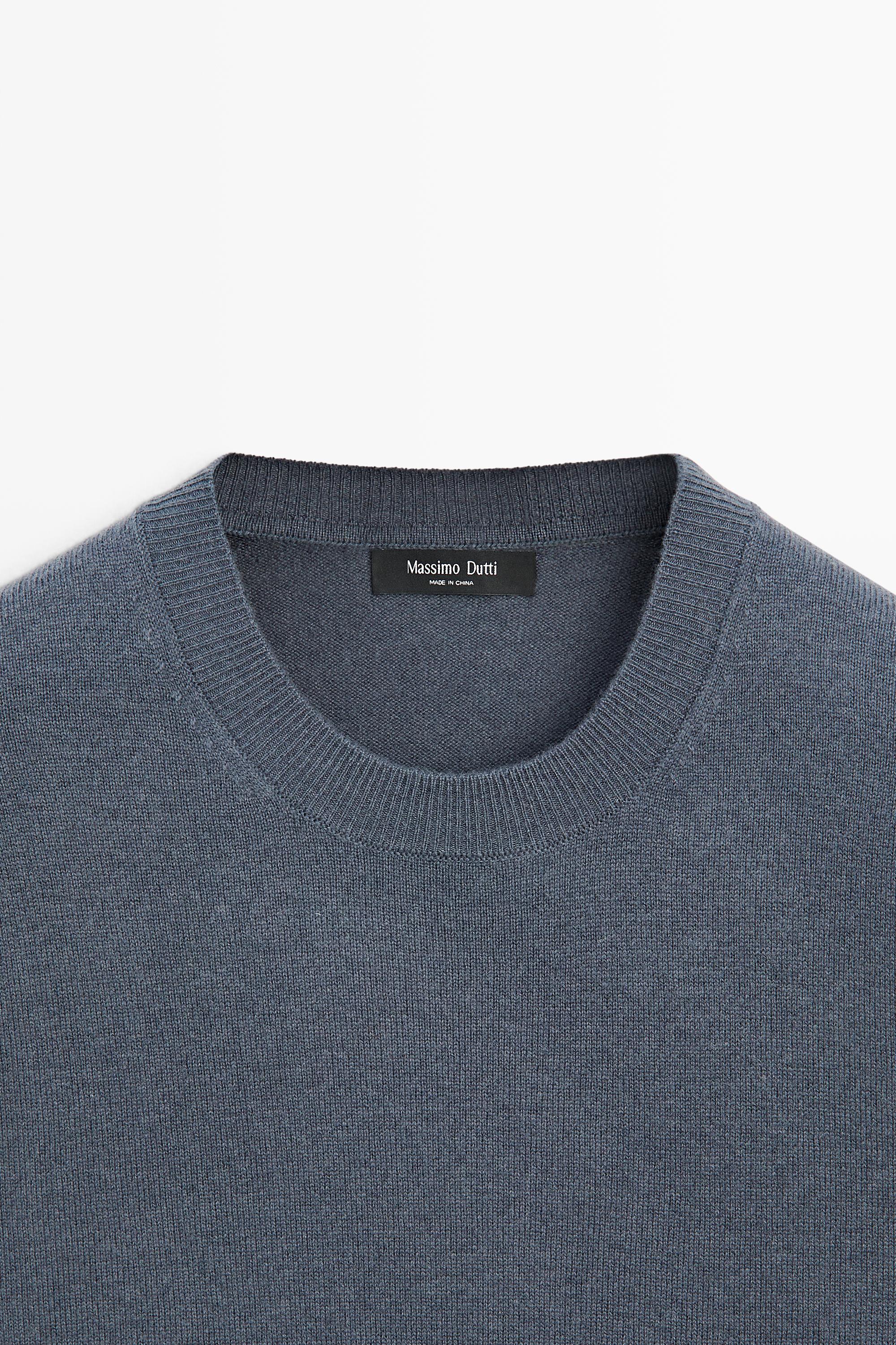 Wool blend round neck knit sweater — DARK BLUE