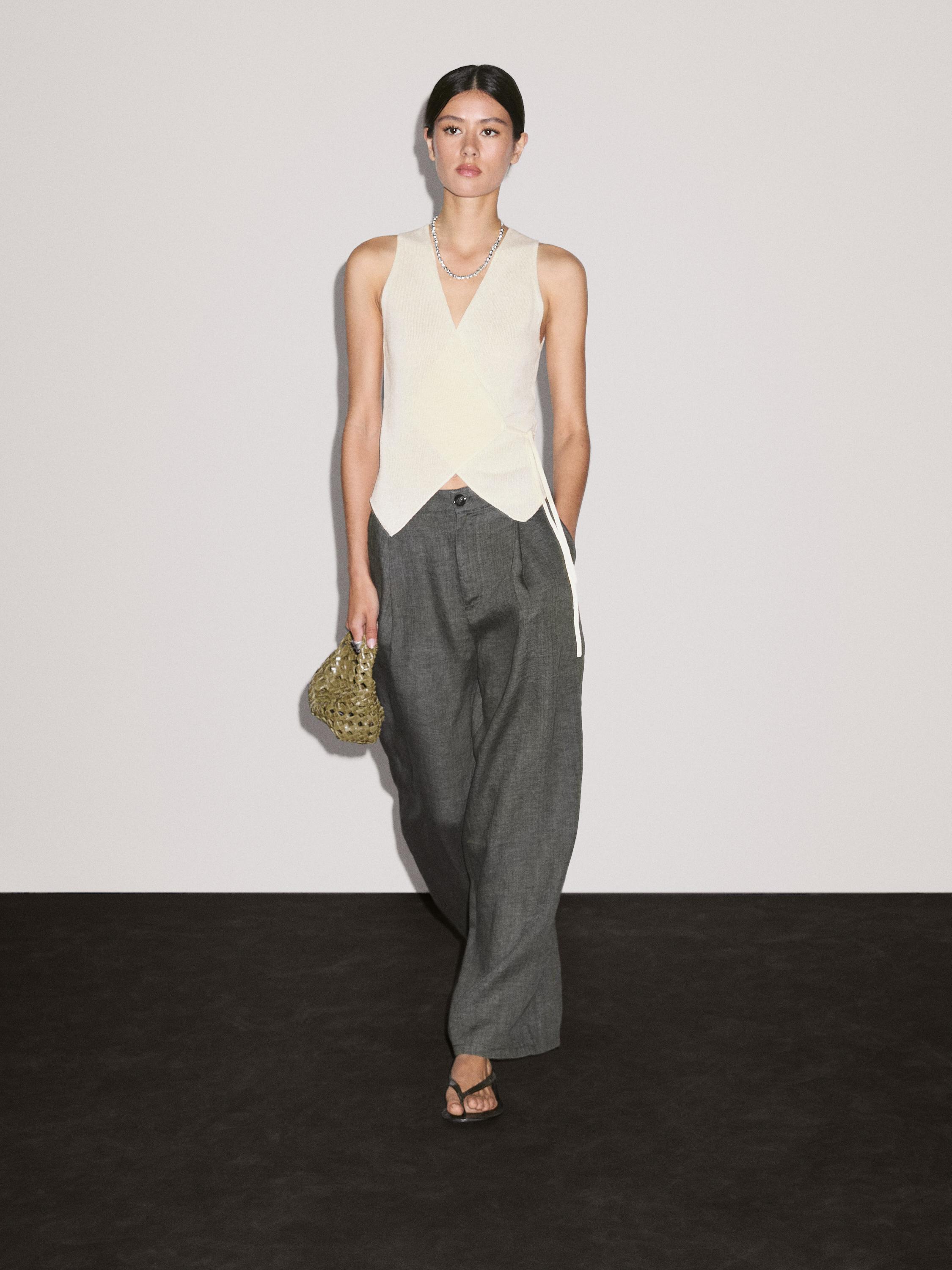 Knit crossover waistcoat with drawstring