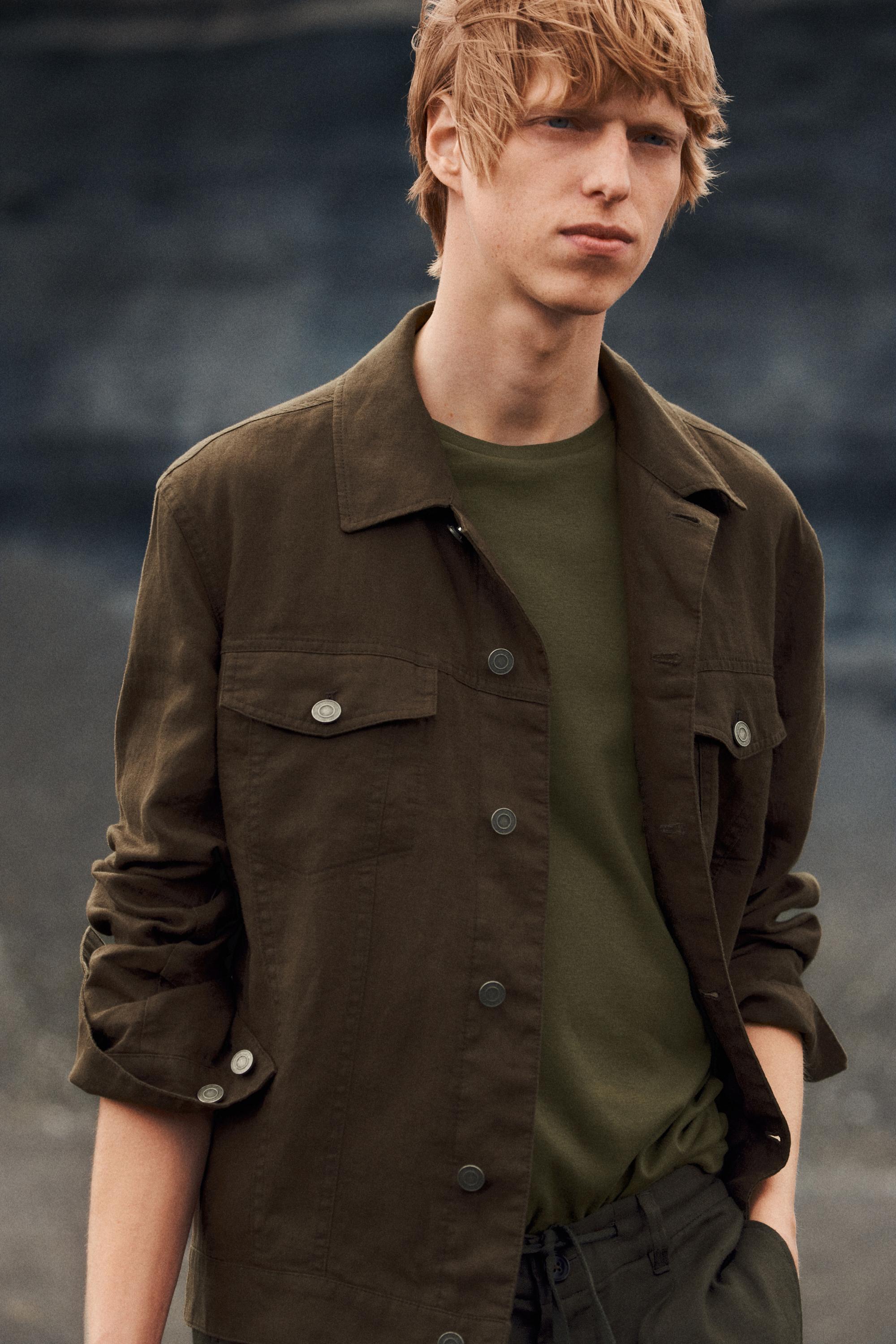 100% linen trucker jacket — DARK KHAKI