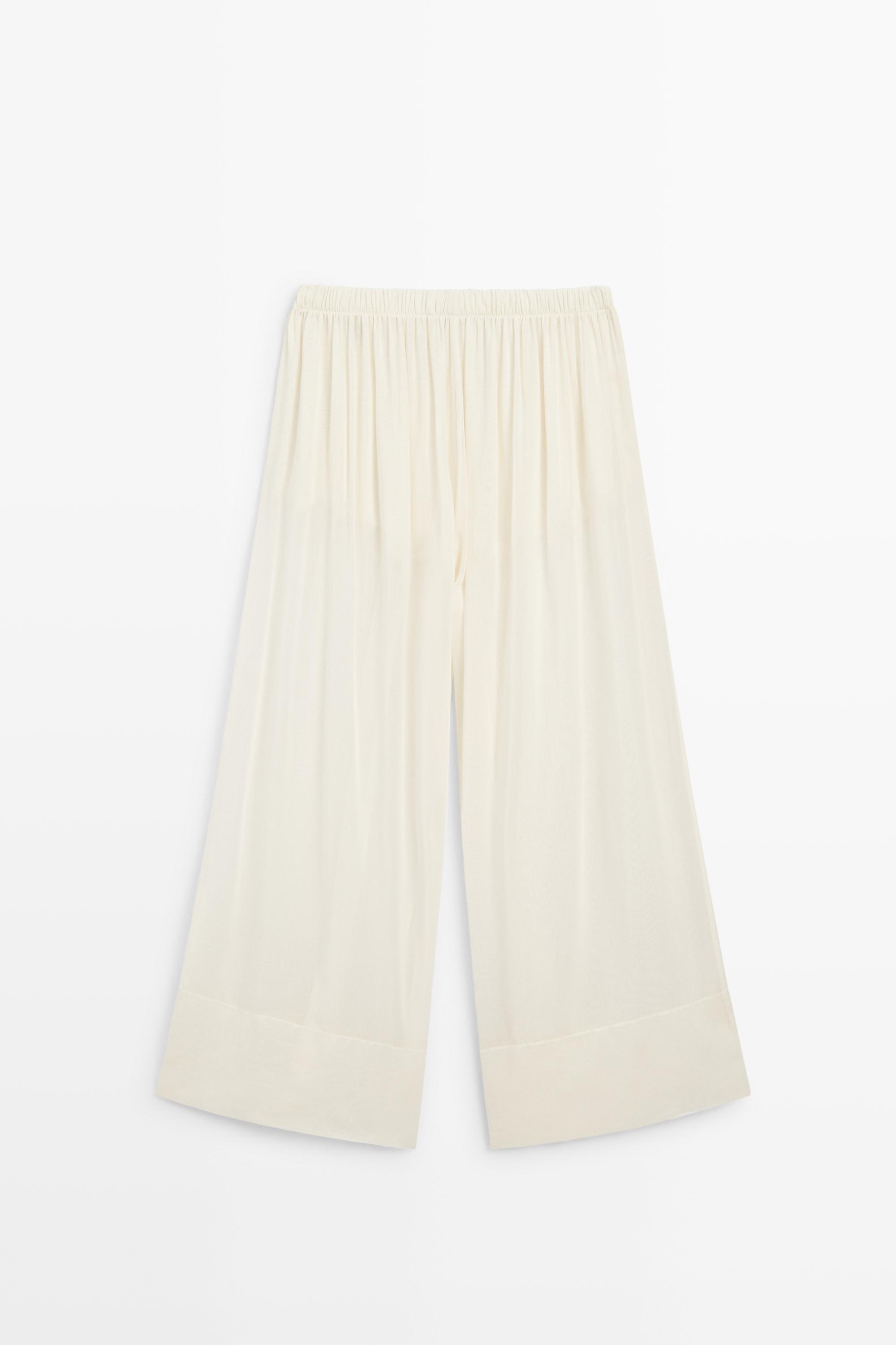 Semi-sheer flowing wide-leg pants — Off white