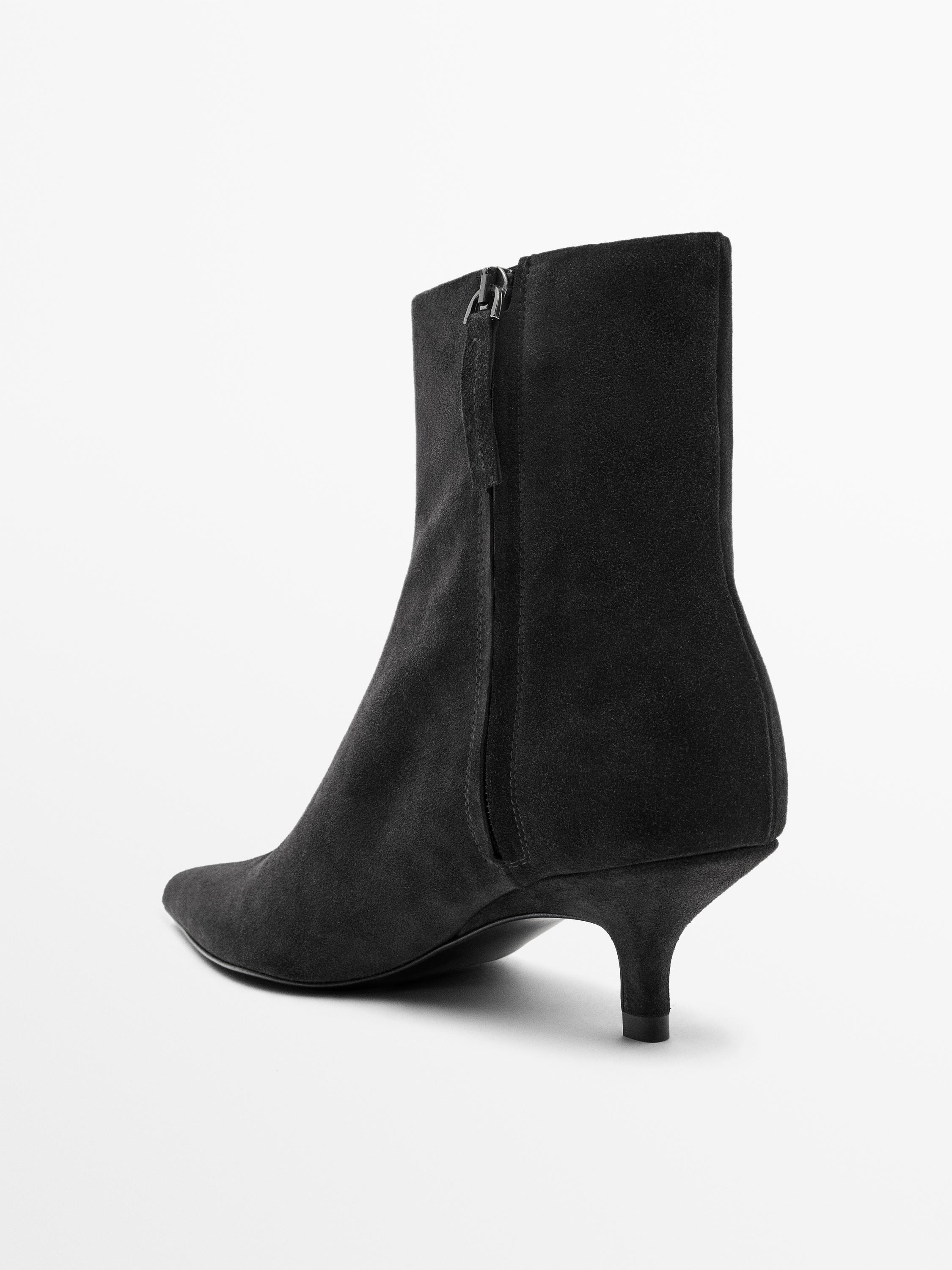 Split leather high-heel ankle boots